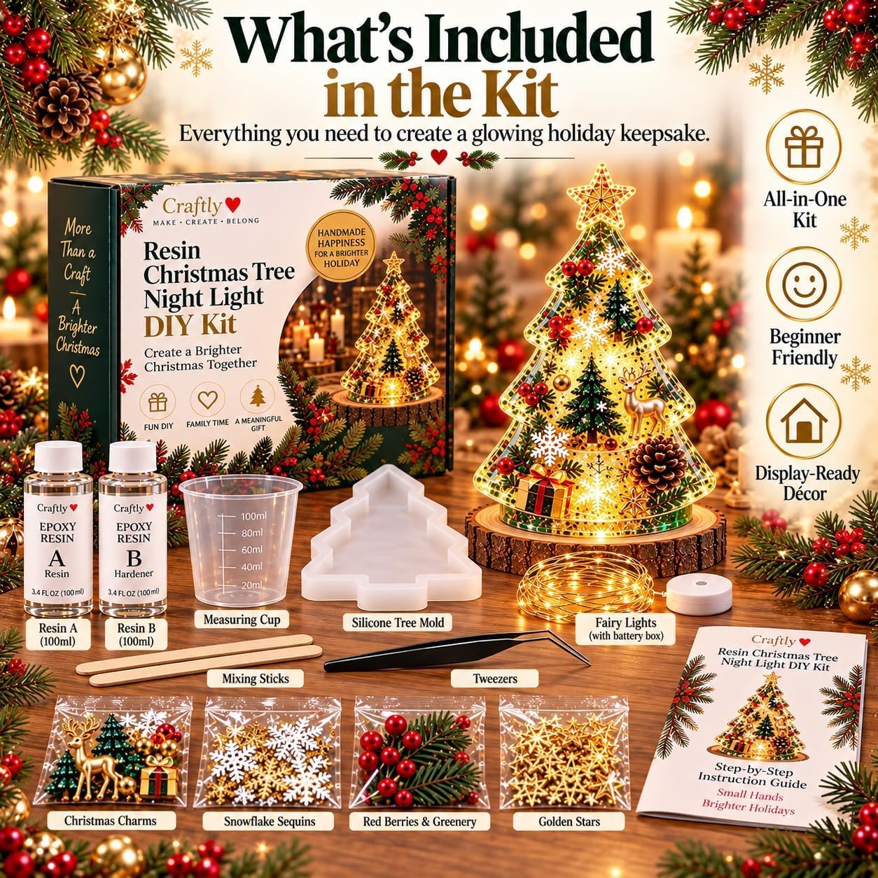 🎄Beginner-Friendly Resin Christmas Tree Night Light DIY Kit✨
