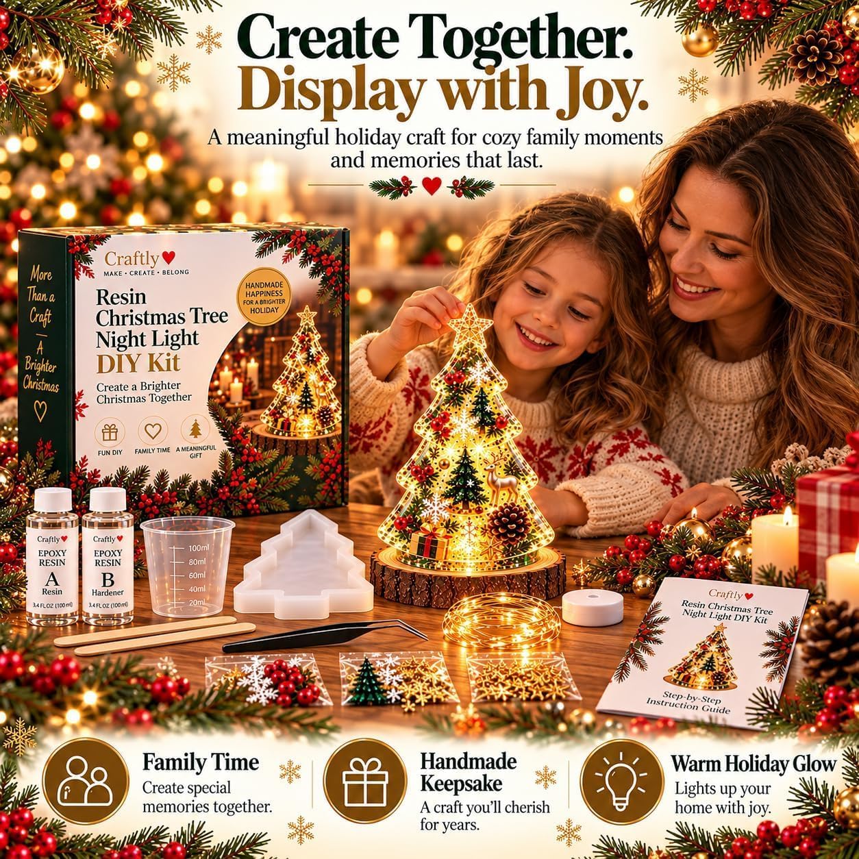 🎄Beginner-Friendly Resin Christmas Tree Night Light DIY Kit✨