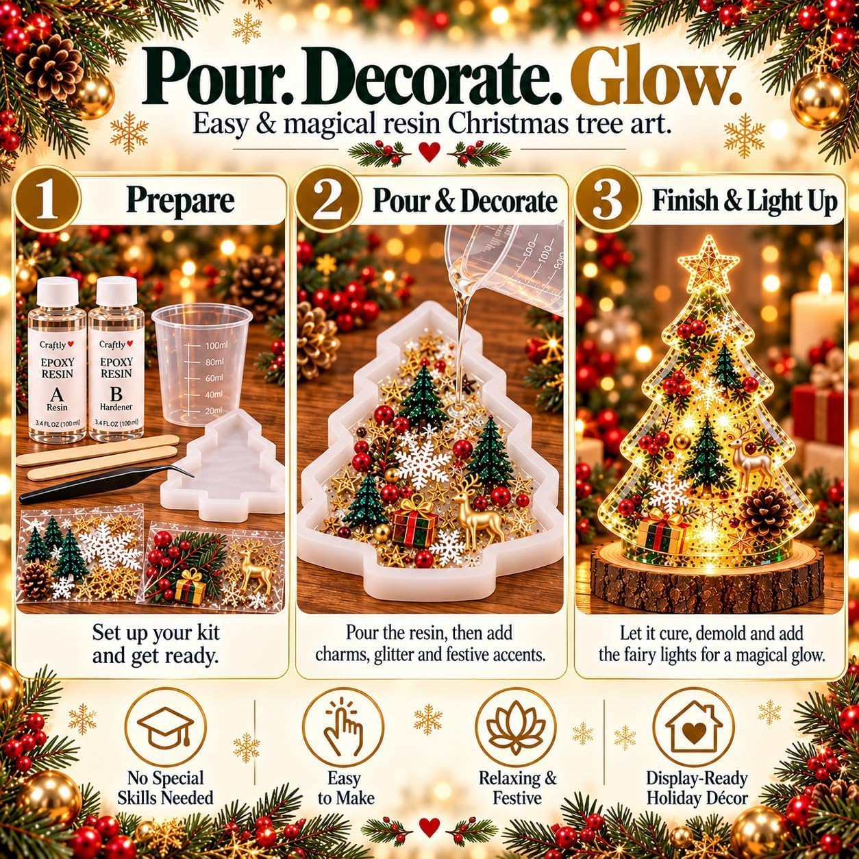 🎄Beginner-Friendly Resin Christmas Tree Night Light DIY Kit✨
