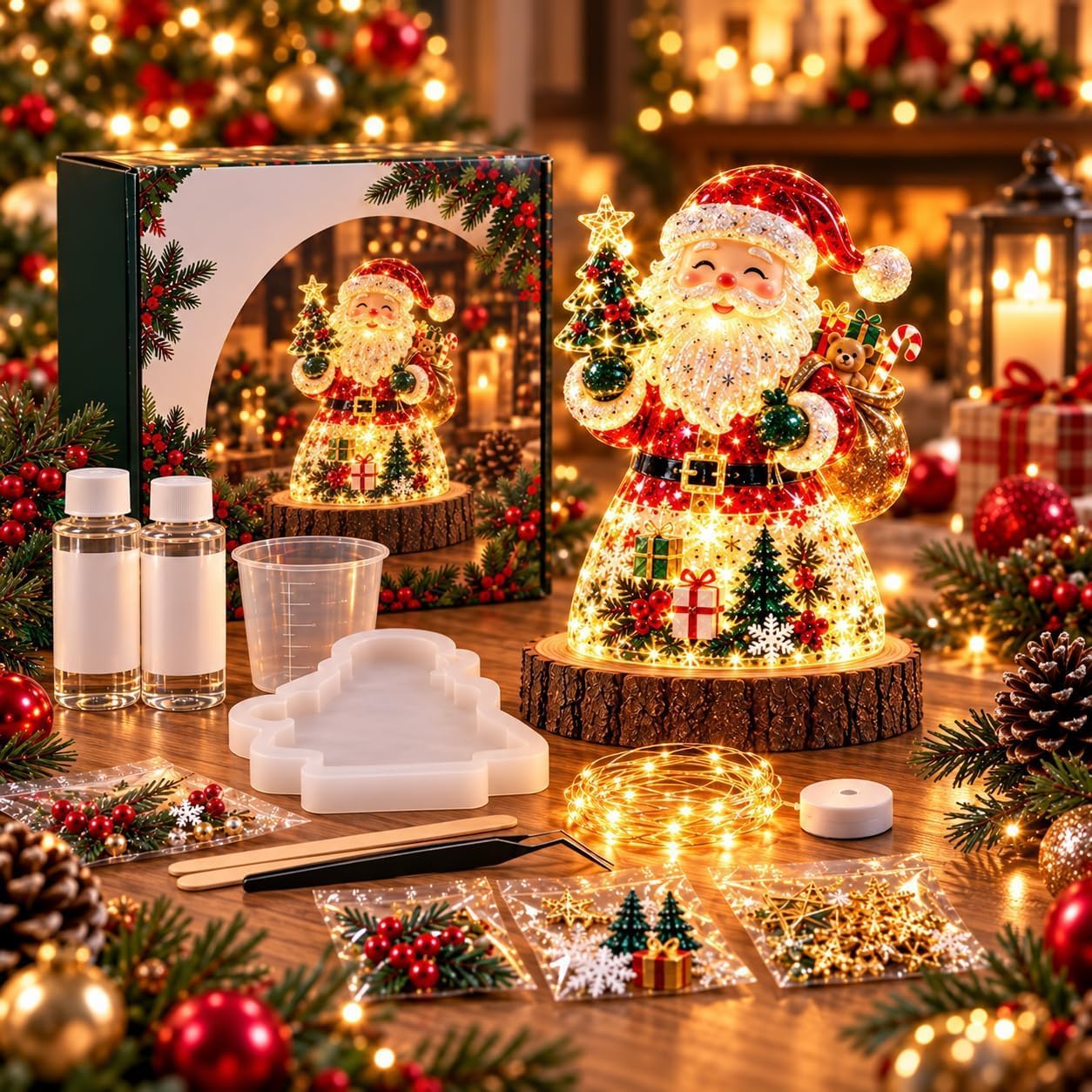 🎄Beginner-Friendly Resin Christmas Tree Night Light DIY Kit✨