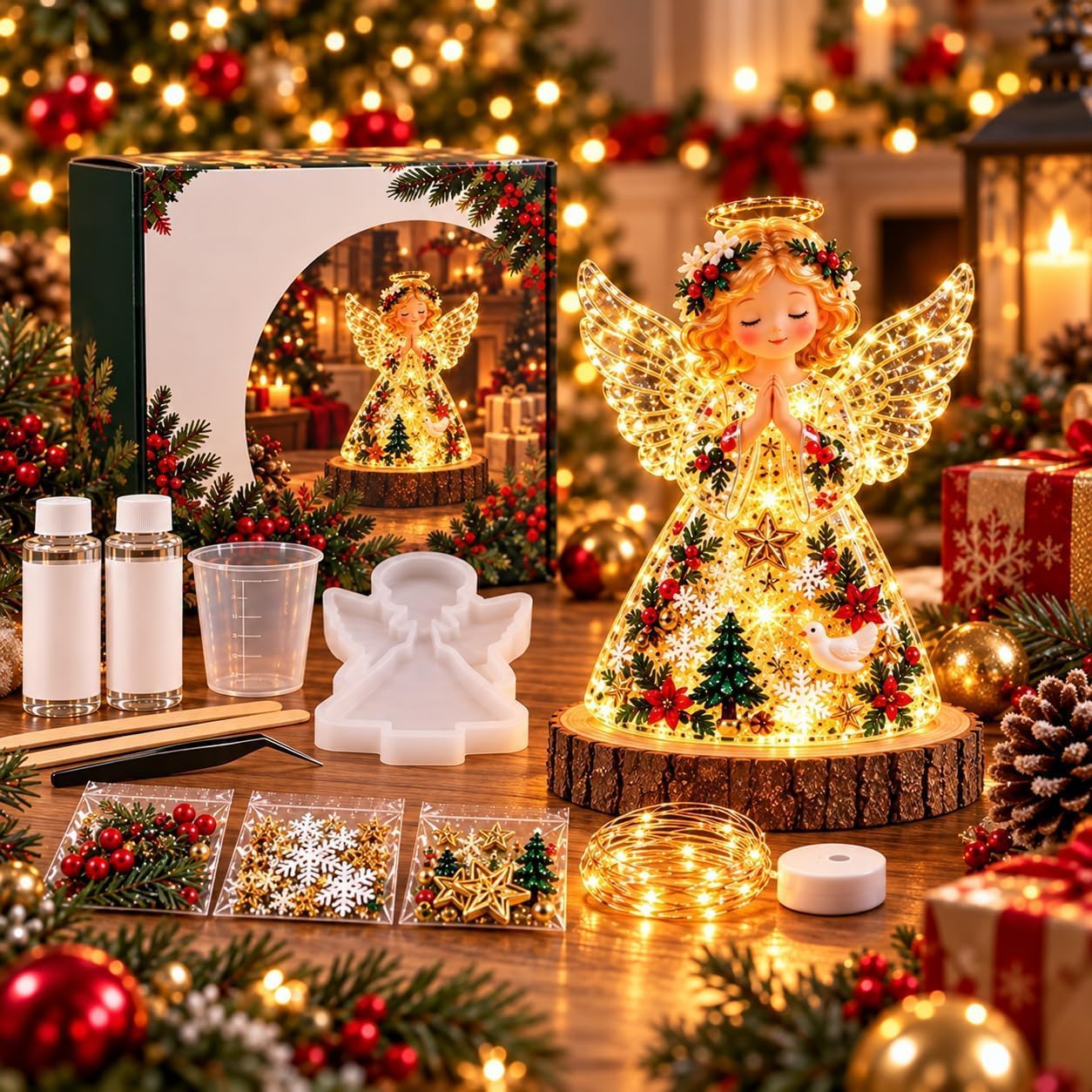 🎄Beginner-Friendly Resin Christmas Tree Night Light DIY Kit✨