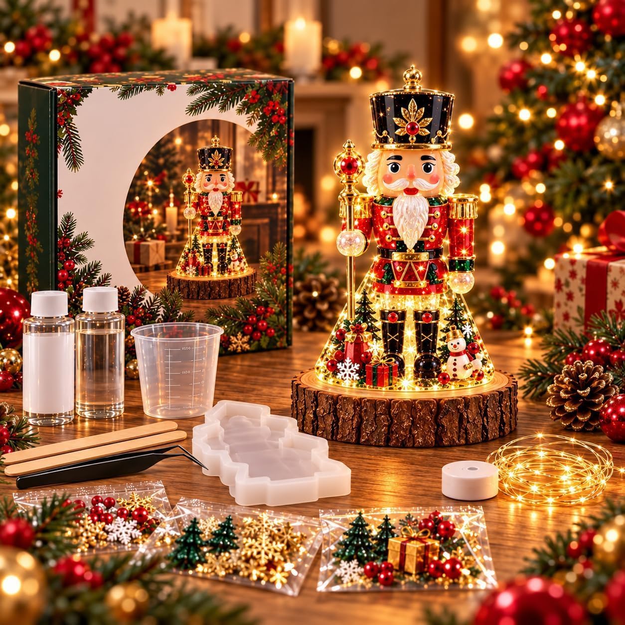 🎄Beginner-Friendly Resin Christmas Tree Night Light DIY Kit✨
