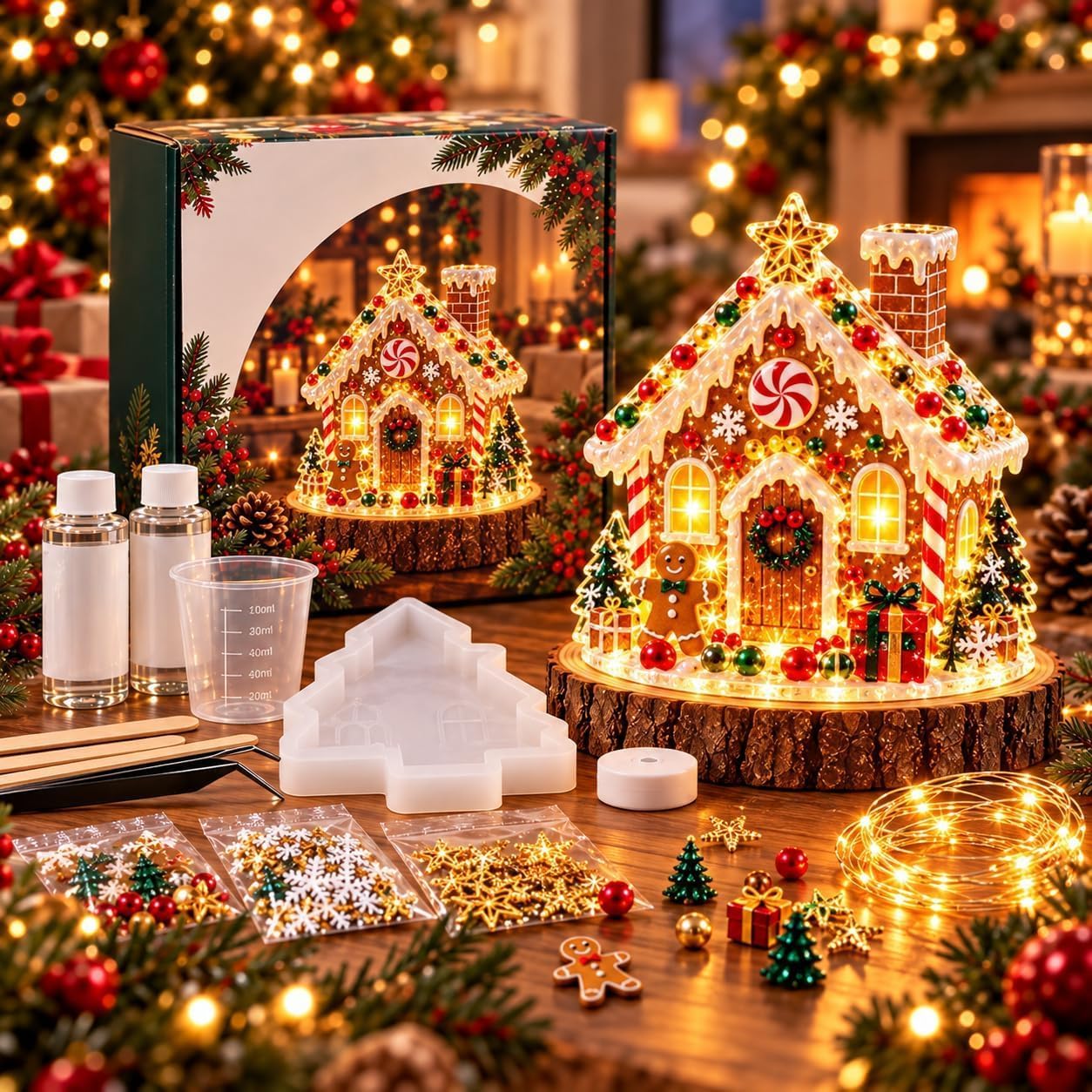 🎄Beginner-Friendly Resin Christmas Tree Night Light DIY Kit✨