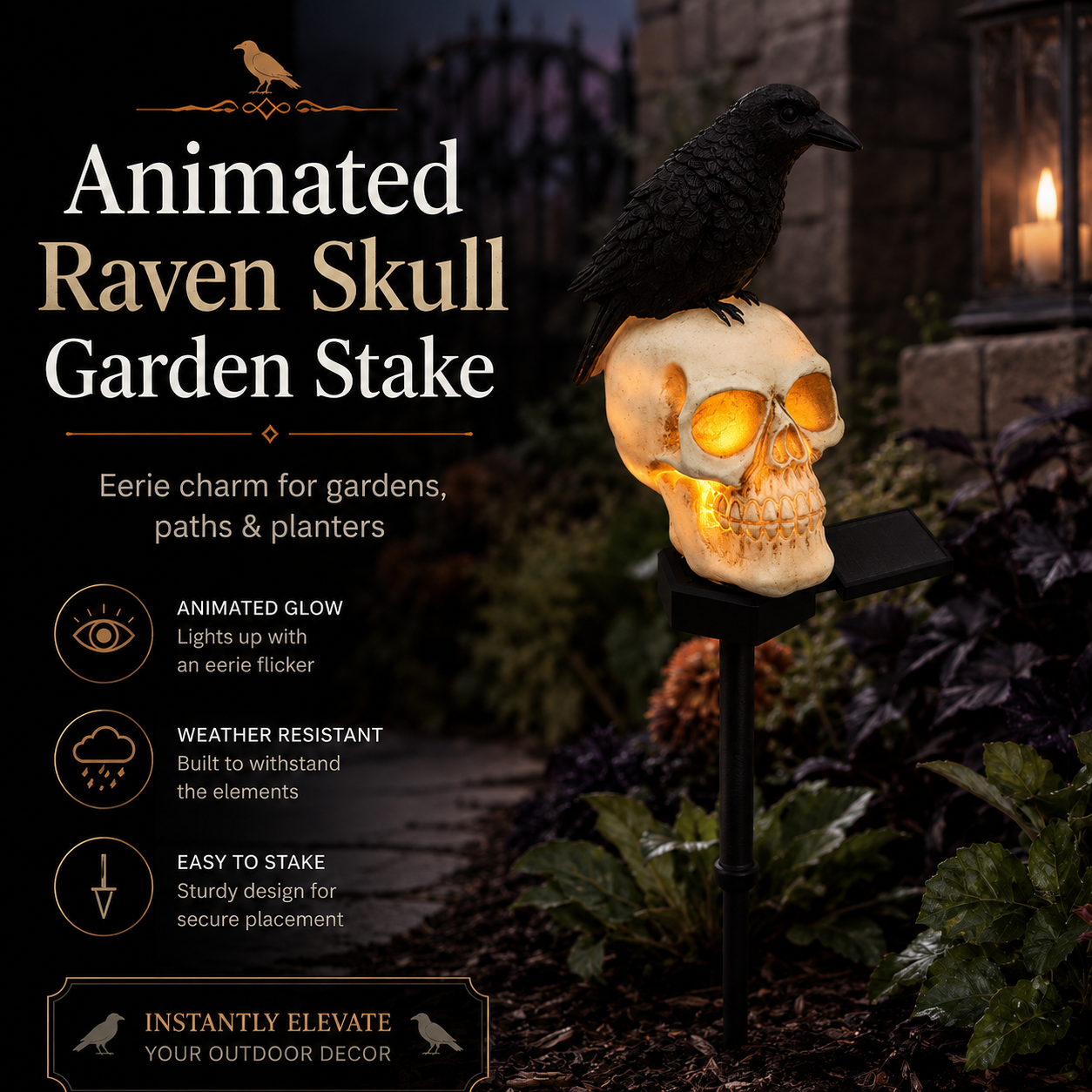 ❤️‍🔥💀Animated Raven Skull Solar Garden Stake💀 | Halloween Outdoor Yard Decor🐦❤️‍🔥
