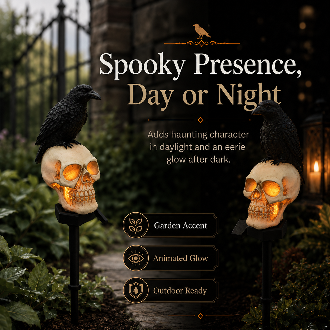 ❤️‍🔥💀Animated Raven Skull Solar Garden Stake💀 | Halloween Outdoor Yard Decor🐦❤️‍🔥