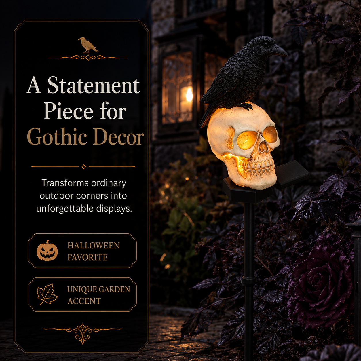 ❤️‍🔥💀Animated Raven Skull Solar Garden Stake💀 | Halloween Outdoor Yard Decor🐦❤️‍🔥
