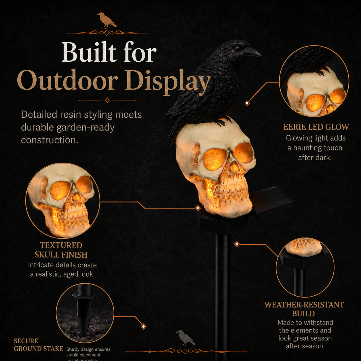 ❤️‍🔥💀Animated Raven Skull Solar Garden Stake💀 | Halloween Outdoor Yard Decor🐦❤️‍🔥