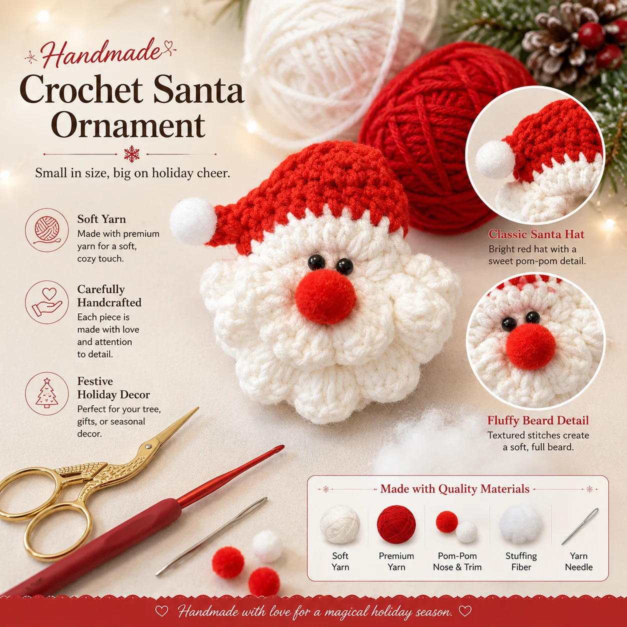 🎅 Hand‑Crochet Santa Ornament by Jesse Moore — Every Stitch Carries Hope 💛