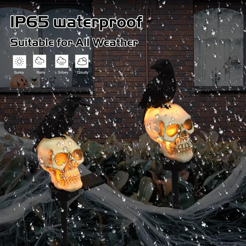 Weather-resistant raven skull garden decoration