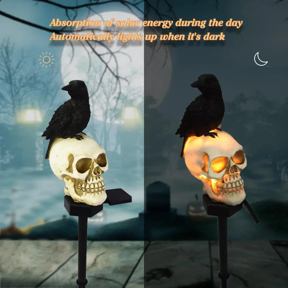 ❤️‍🔥💀Animated Raven Skull Solar Garden Stake💀 | Halloween Outdoor Yard Decor🐦❤️‍🔥