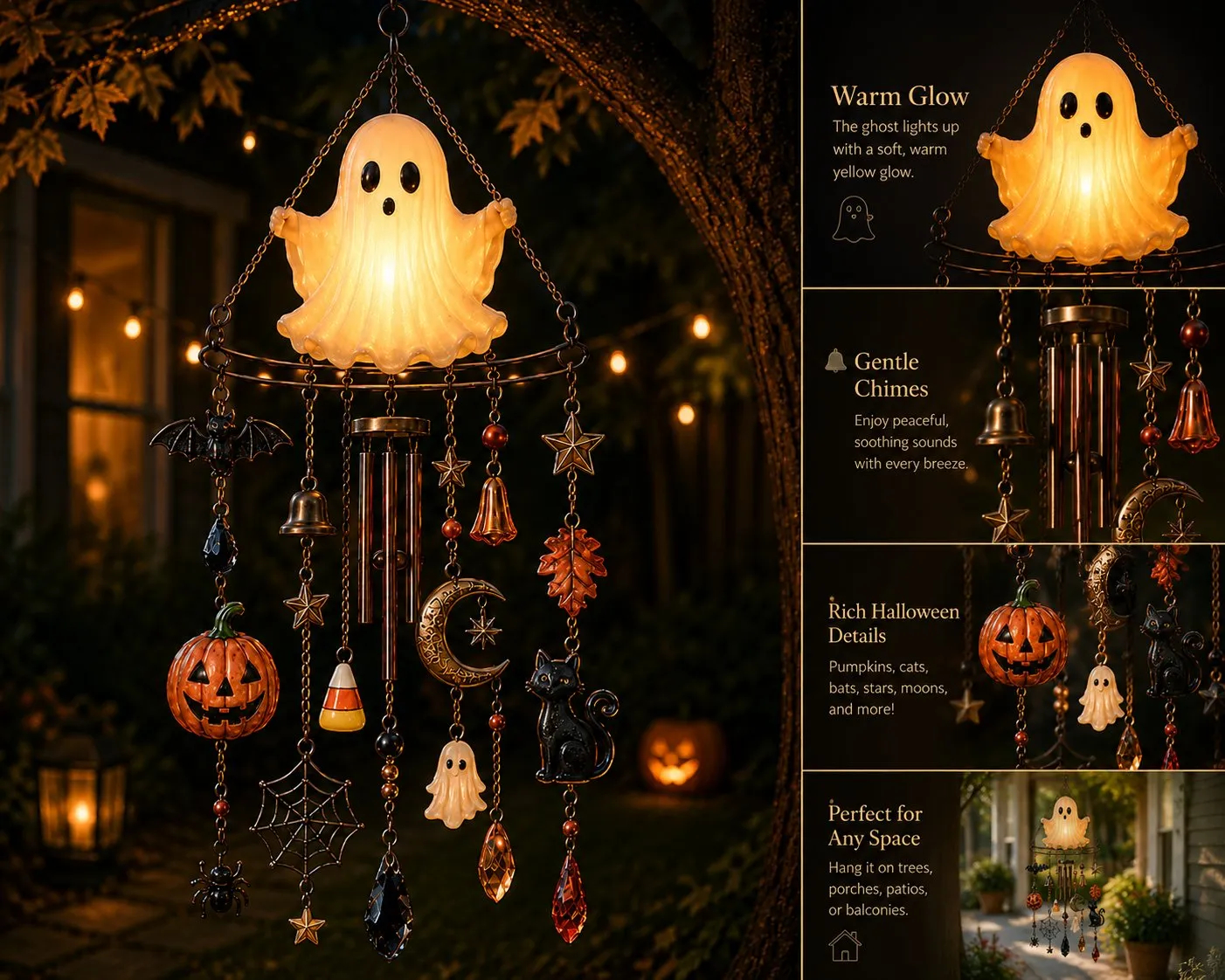 Haunted Glow Ghostly Wind Chime – Ghost-Fire Halloween Wind Chime