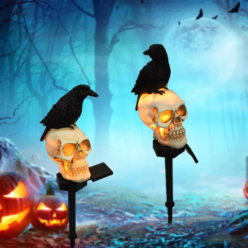 ❤️‍🔥💀Animated Raven Skull Solar Garden Stake💀 | Halloween Outdoor Yard Decor🐦❤️‍🔥