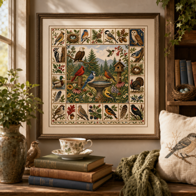 🐦 Birds of America Cross Stitch Kit