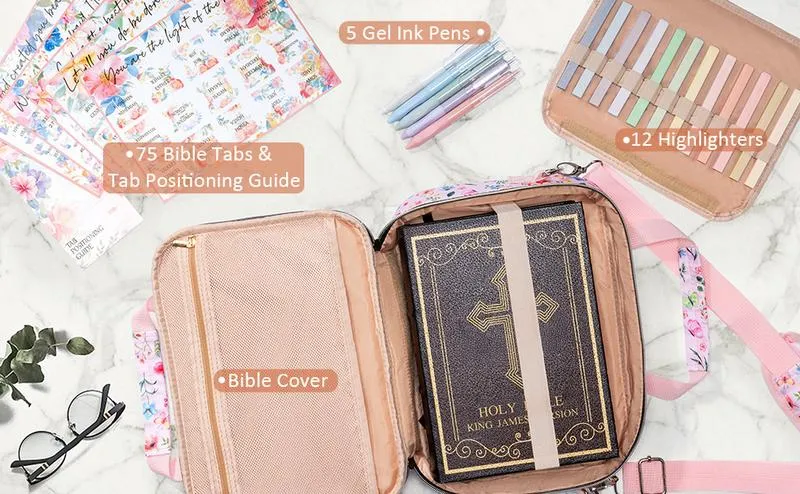 Floe Bible Cover for Women, Large Bible Bag w/ Shoulder Strap, Book Carrying Case with Bible Highlighters & Tabs, Bibles for Women, Bible Study, Bible Journaling & Bible Decorating, Christmas Christian Gifts Floe Bible Cover for Women, Large Bible Bag w/ Shoulder Strap, Book Carrying Case with Bible Highlighters & Tabs, Bibles for Women, Bible Study, Bible Journaling & Bible Decorating, Christmas Christian Gifts