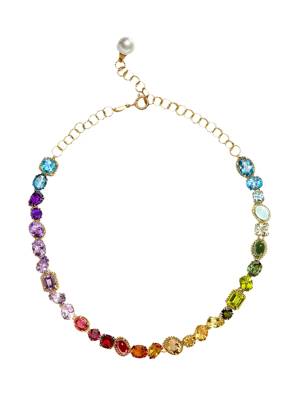 E-018 18K yellow gold Rainbow gemstone necklace