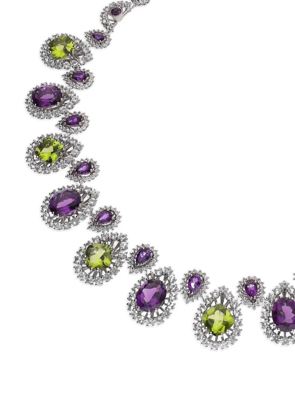 E-017 Eleganza necklace 18kt white gold, amethysts, peridots, and sapphires