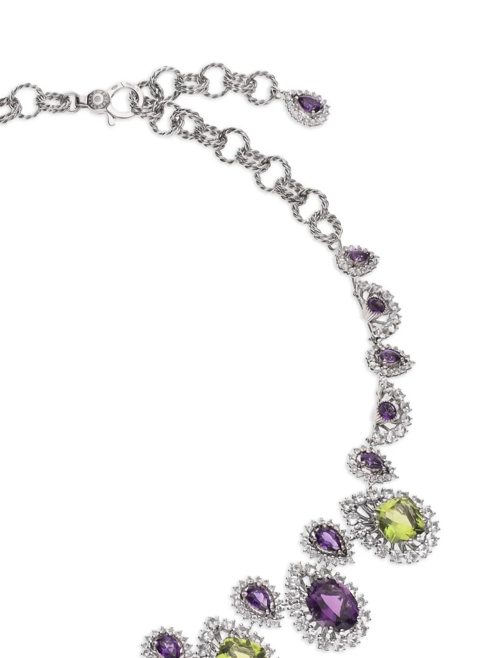 E-017 Eleganza necklace 18kt white gold, amethysts, peridots, and sapphires