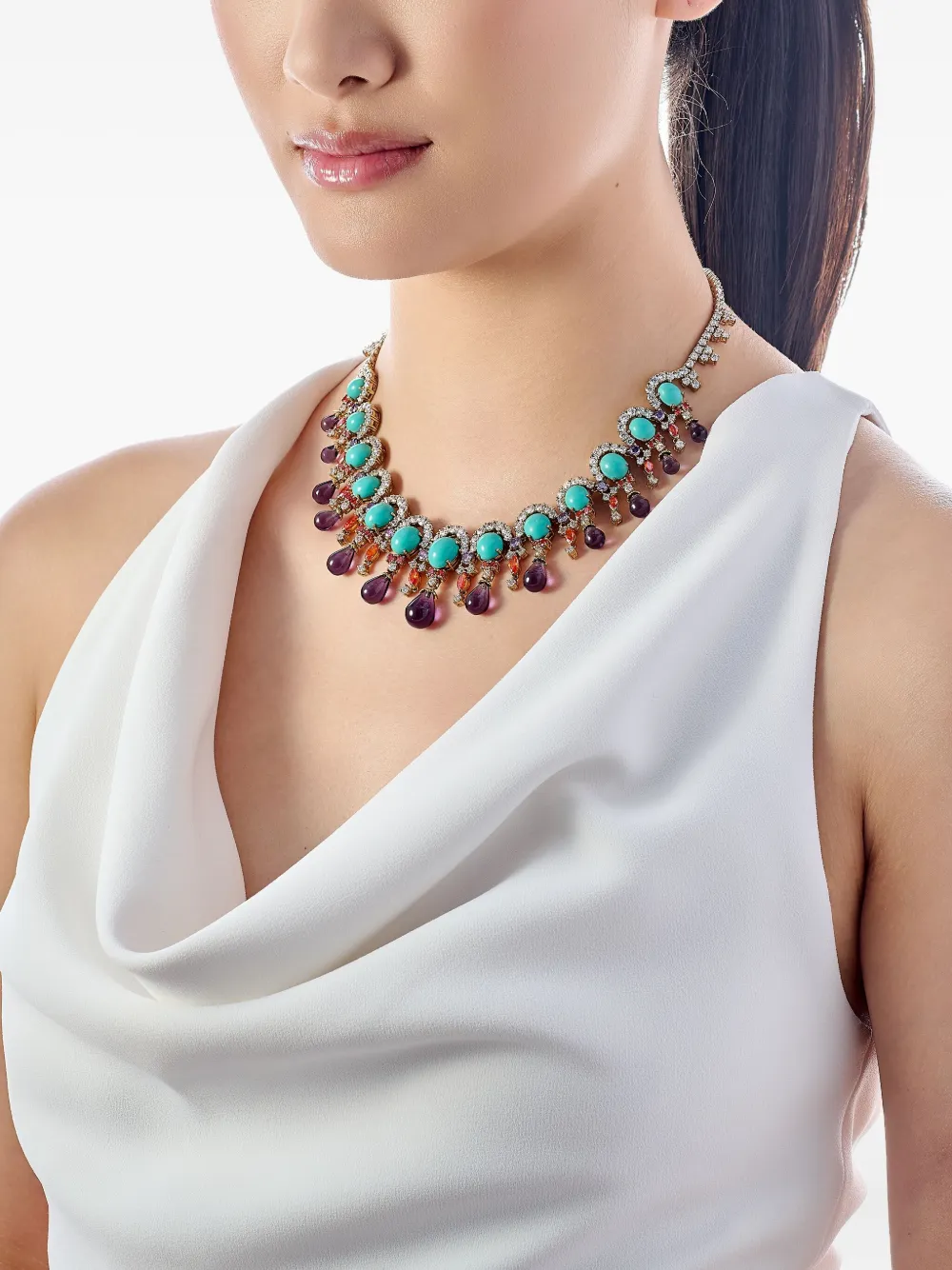 E-015 18K yellow gold vermeil Imperail Tutti Frutti multi-stone necklace