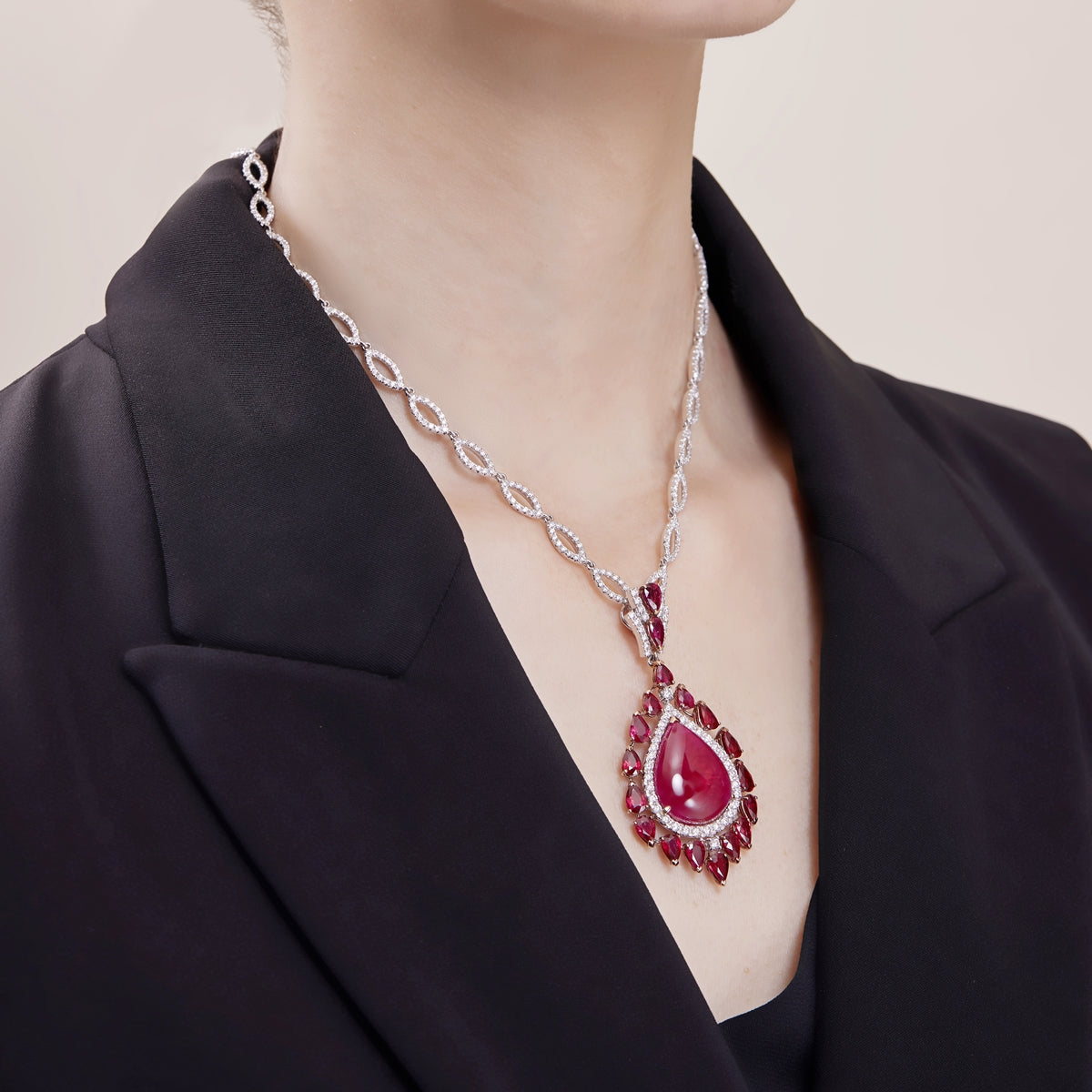 E-031 18K White & Rose Gold Ruby & Diamond Pendant