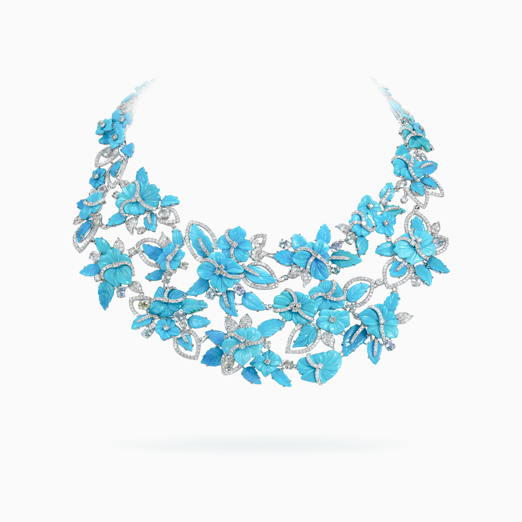 E-039 18K White Gold Sapphire Diamond & Turquoise Necklace