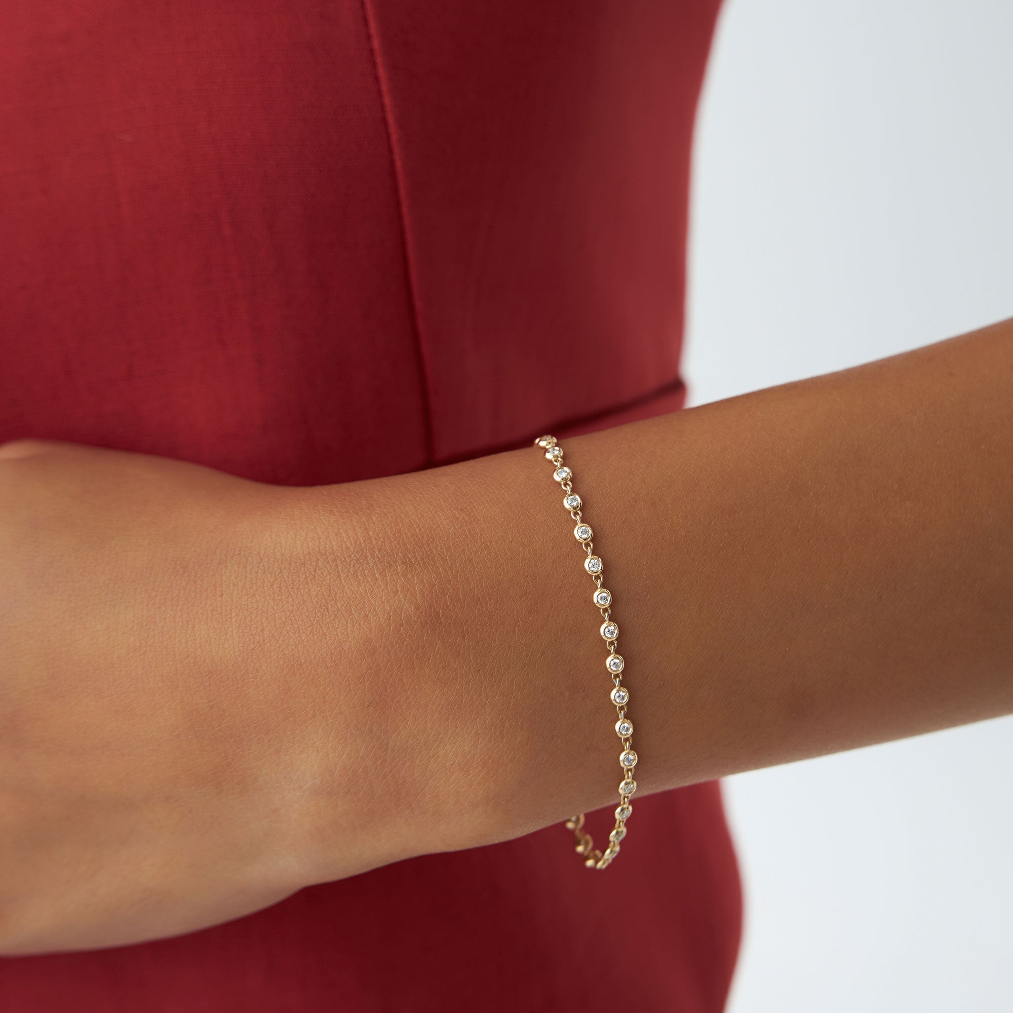 C-101  14K Gold Bezel Setting Diamond Tennis Bracelet