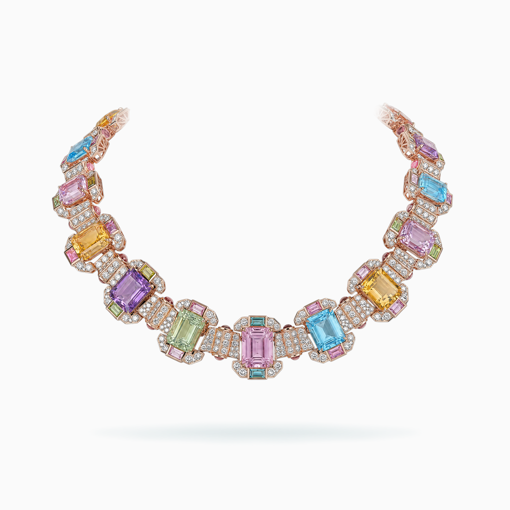 E-050 18K Rose Gold Colored Stone & Diamond Necklace