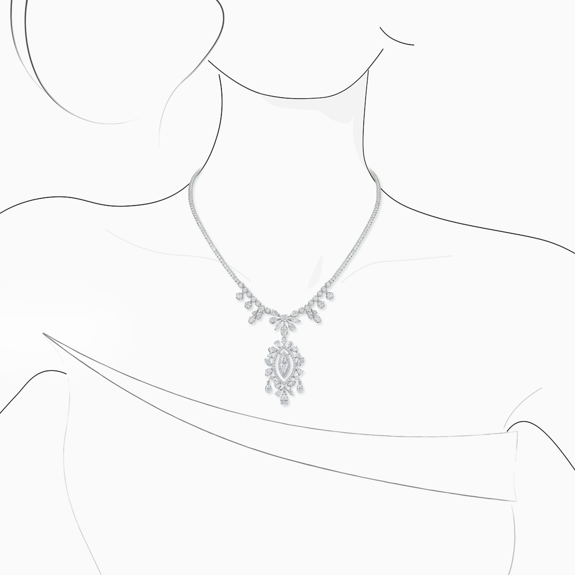 E-22 18K White Gold Diamond Necklace