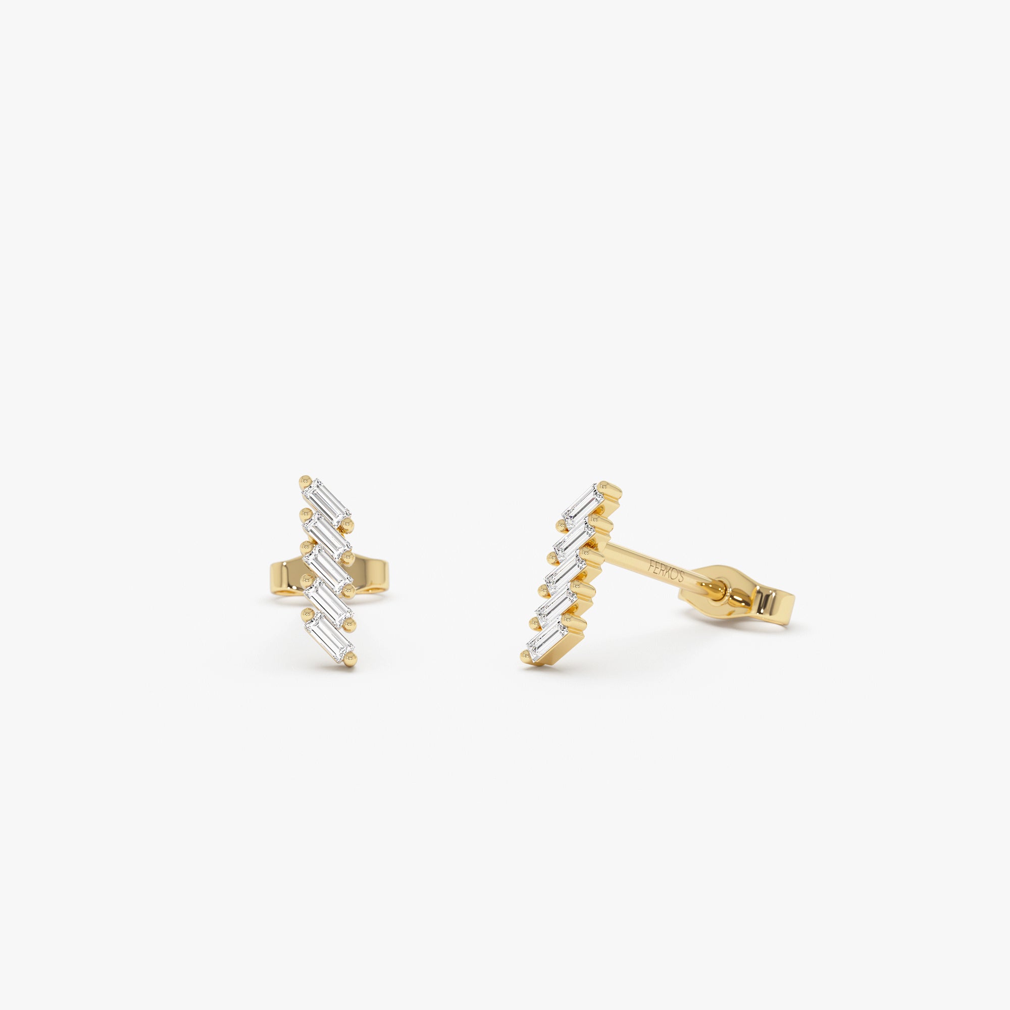 D-004  14k Gold Geometric Baguette Diamond Studs
