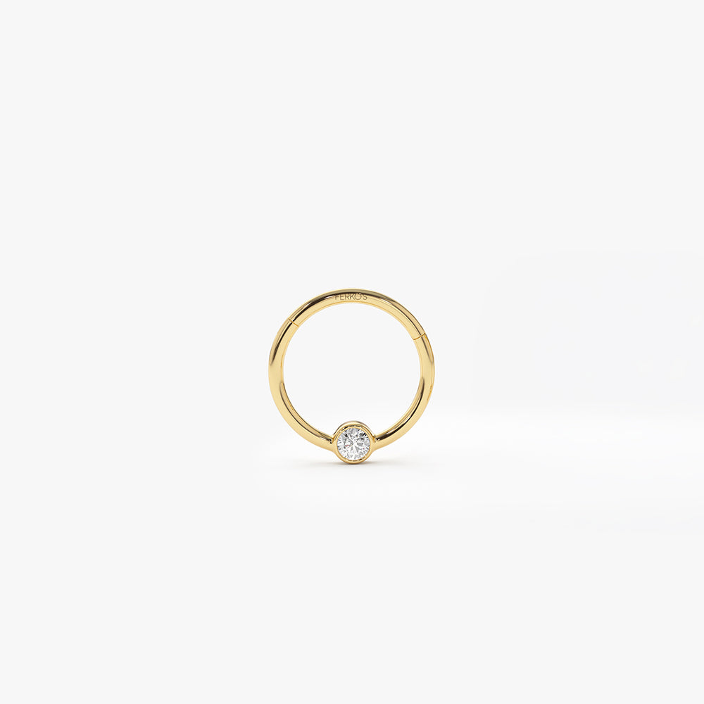 D-093   14K Gold Bezel Diamond Cartilage Hoop (Conch, Helix, Tragus)