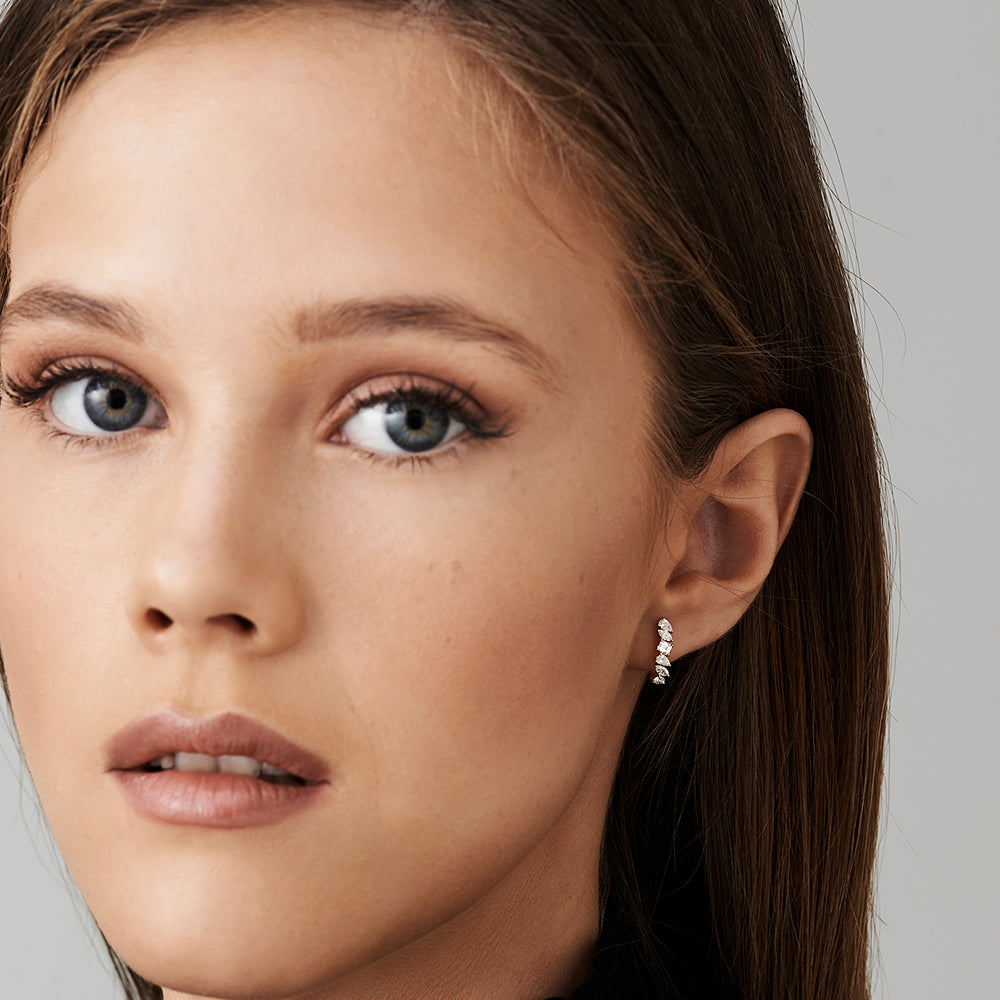 D-046  14k Rose Gold Mixed Diamond Shapes Statement Stud Earrings