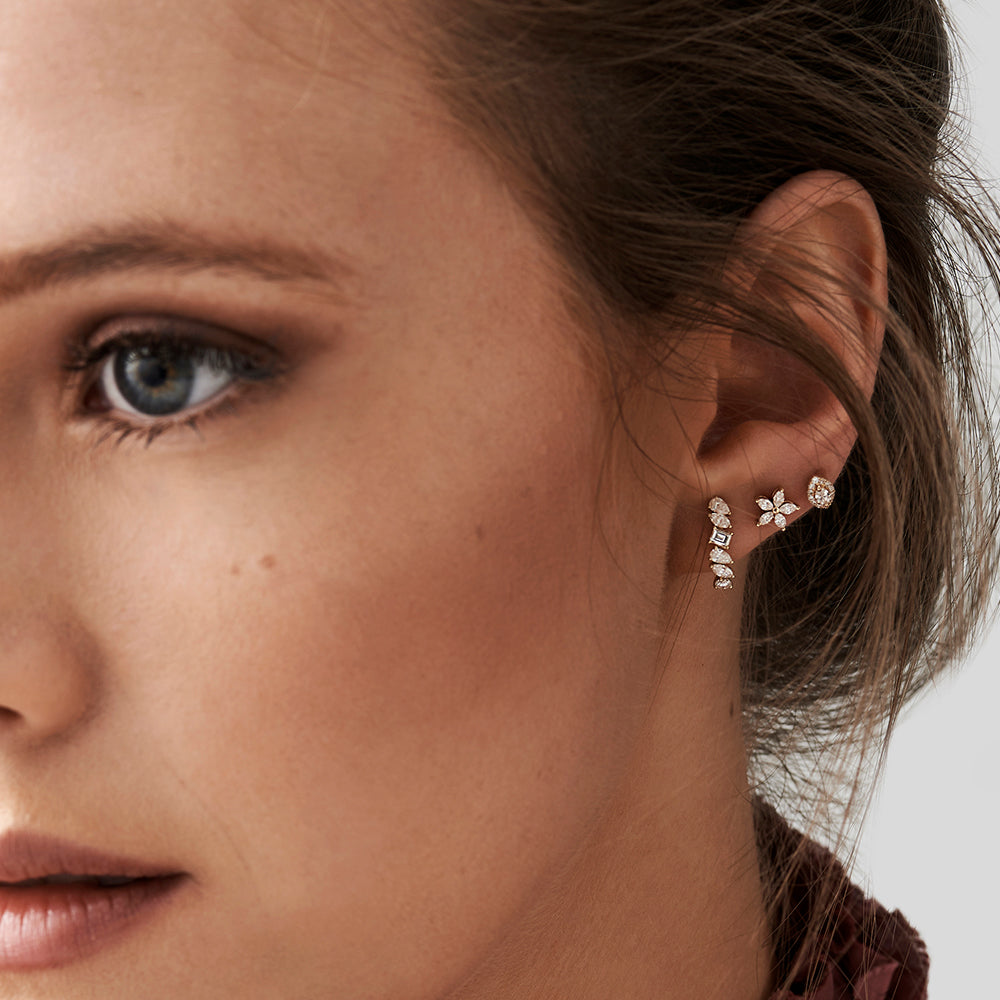 D-046  14k Rose Gold Mixed Diamond Shapes Statement Stud Earrings