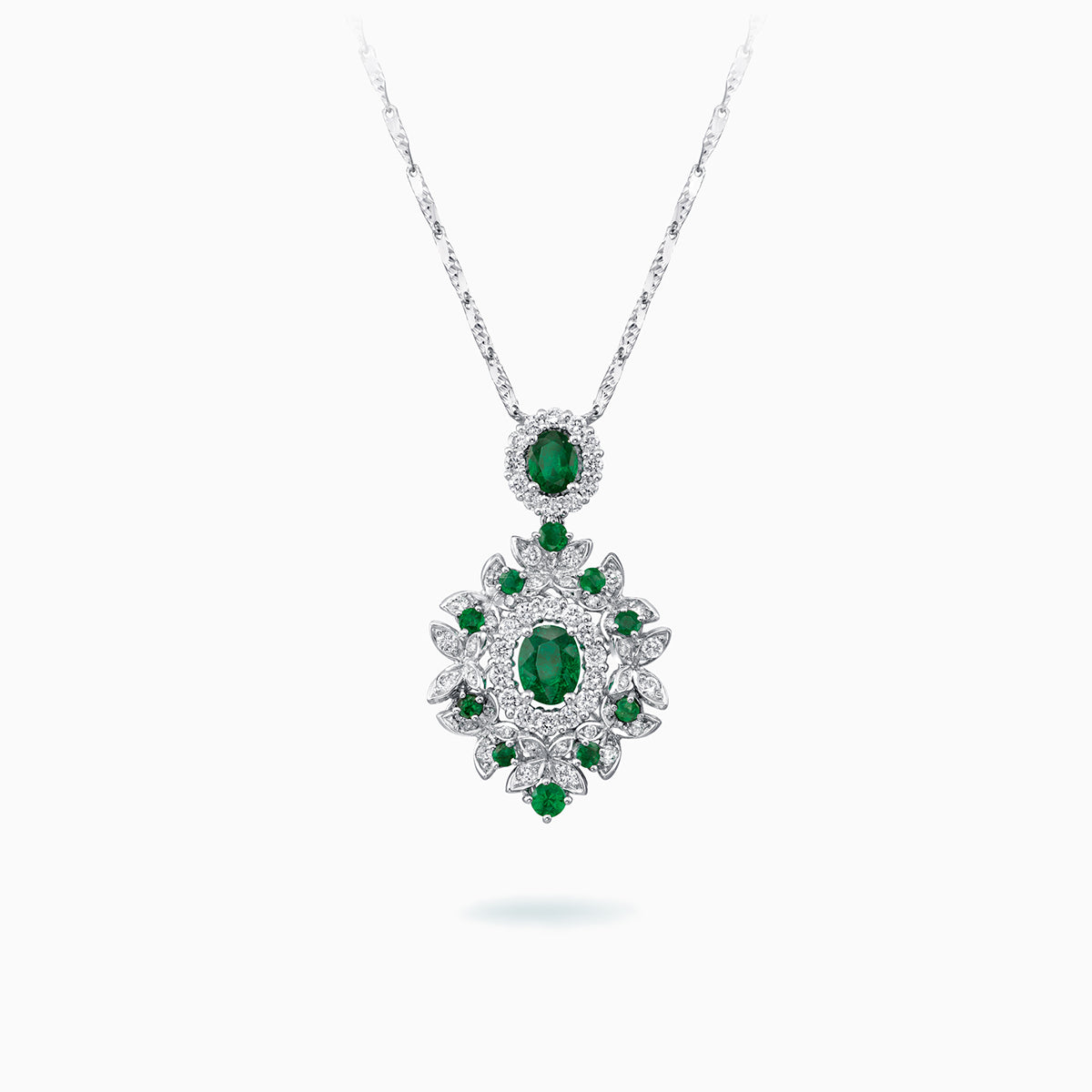 E-034 18K White Gold Emerald & Diamond Pendant