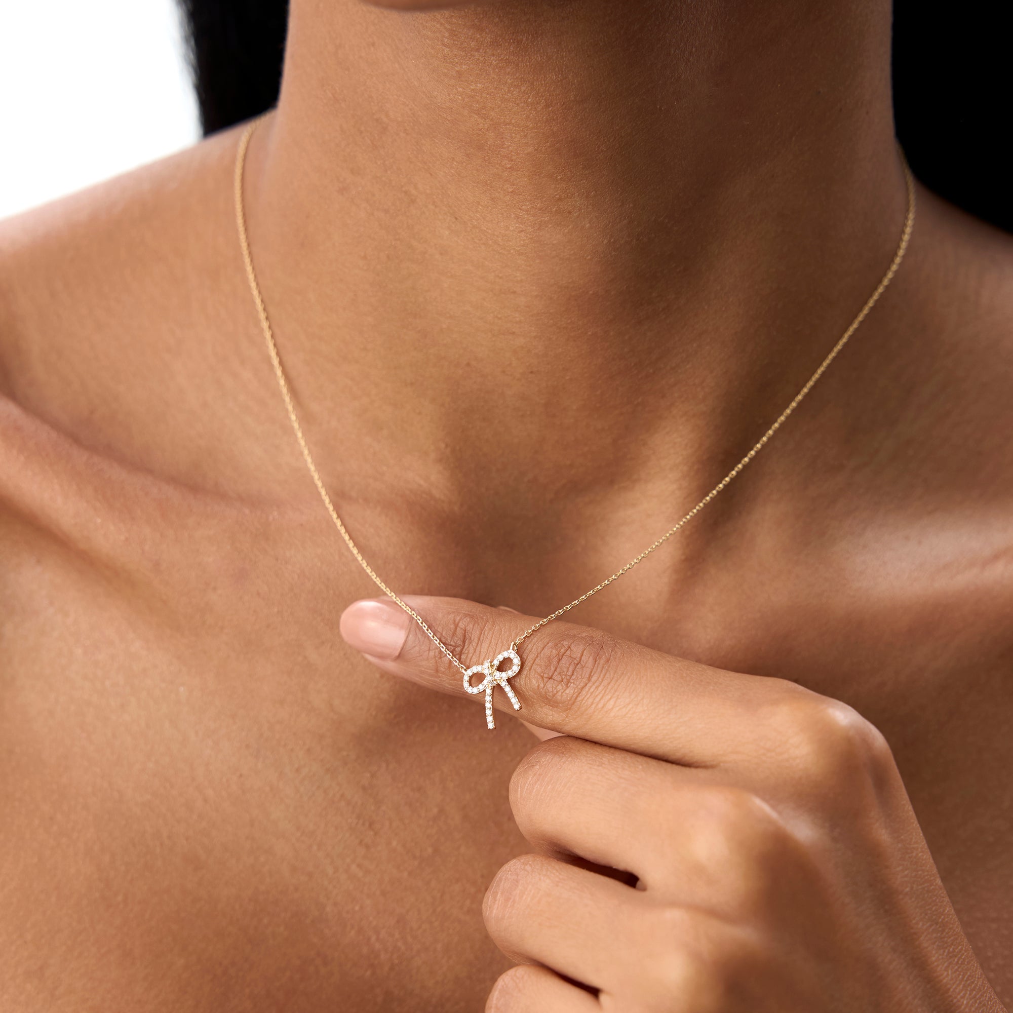 B-132  14k Diamond Bow Necklace