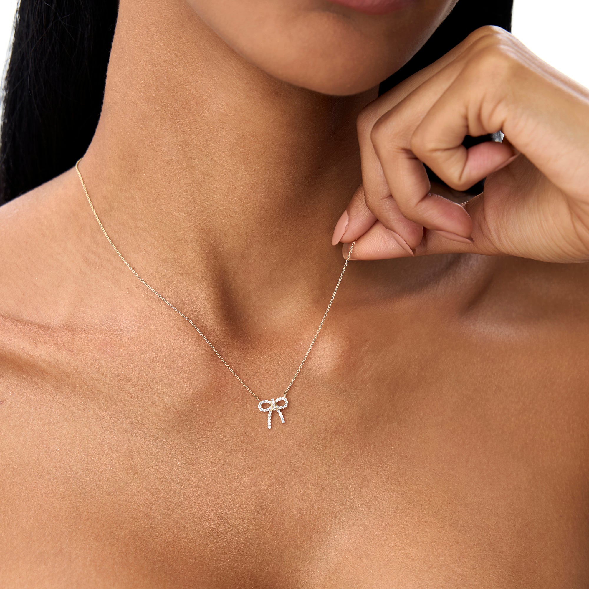 B-132  14k Diamond Bow Necklace