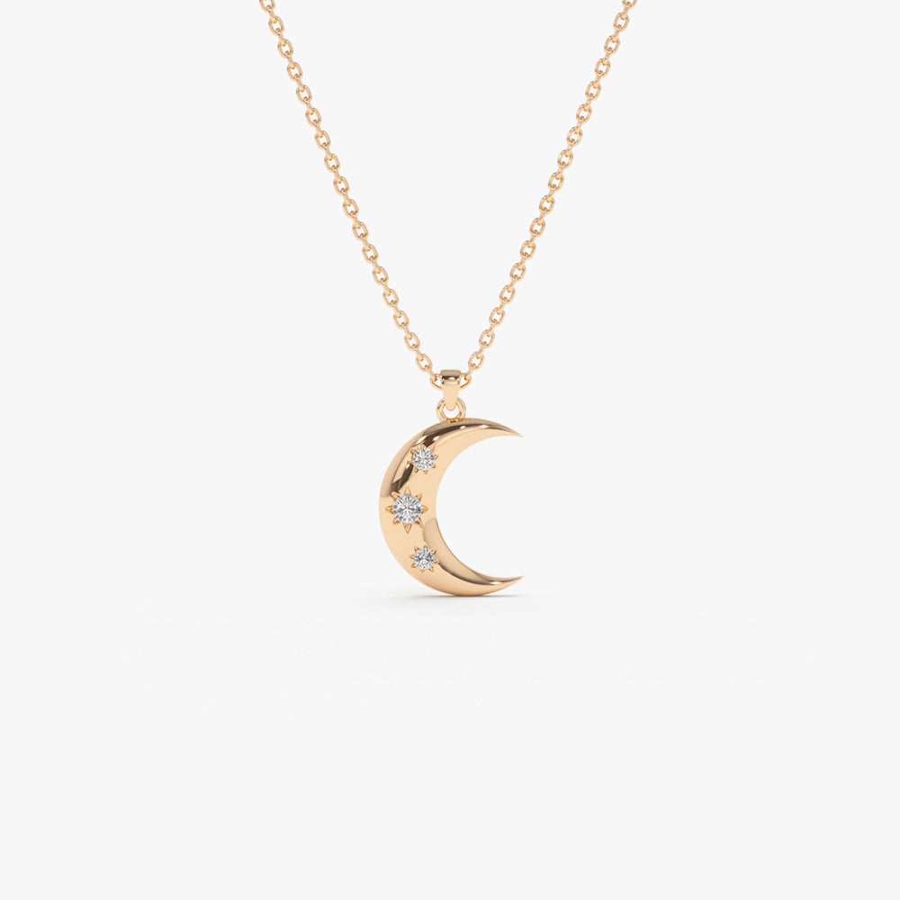 B-029  14k Rose Star Setting Crescent Diamond Necklace