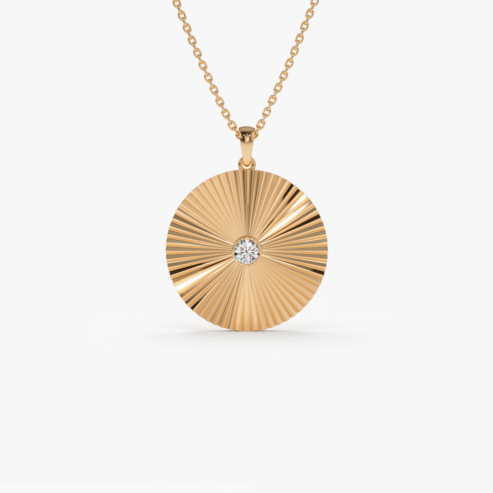B-032  Large Diamond Disc Ray Necklace in 14K Rose Gold
