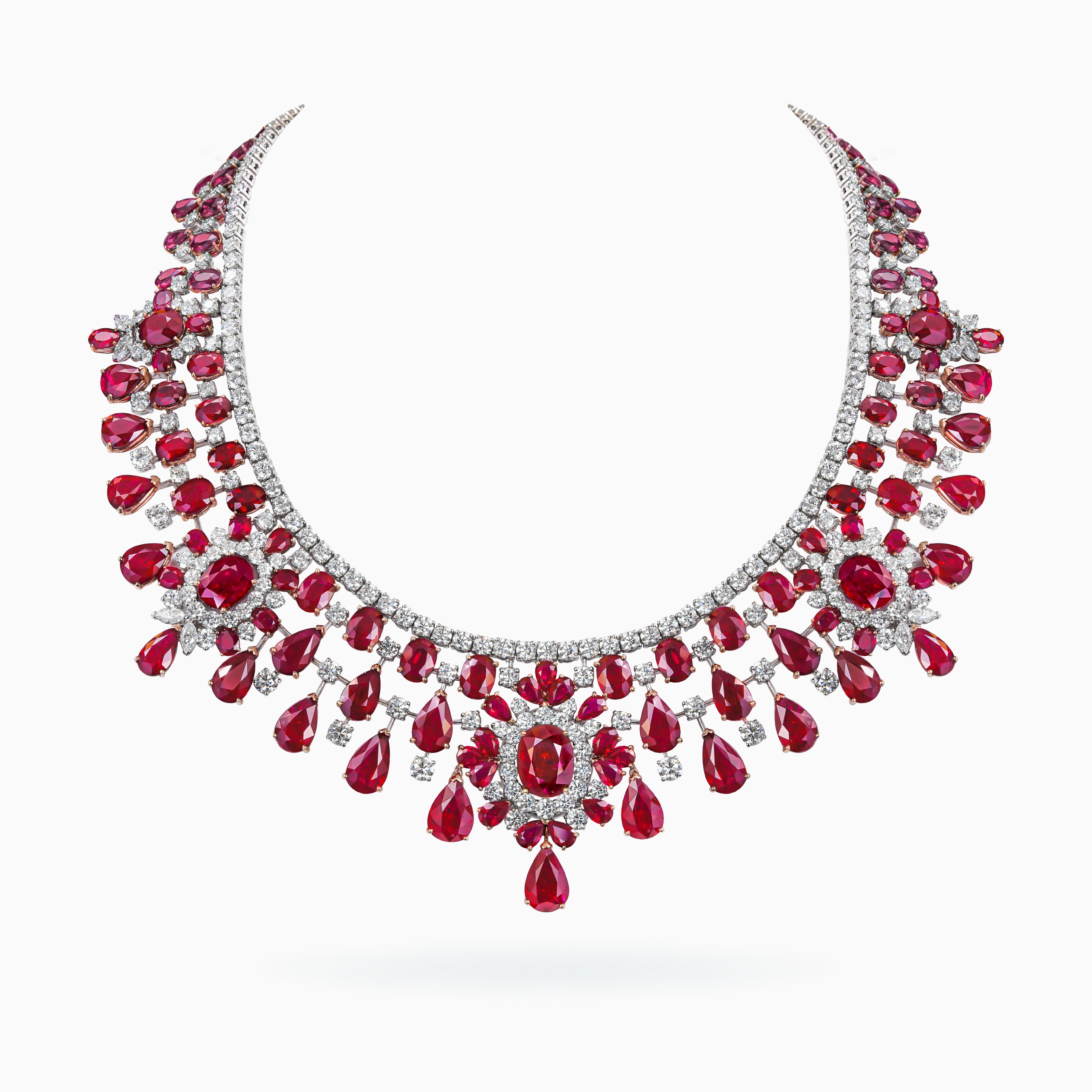 E-027 18K White & Rose Gold Ruby & Diamond Necklace
