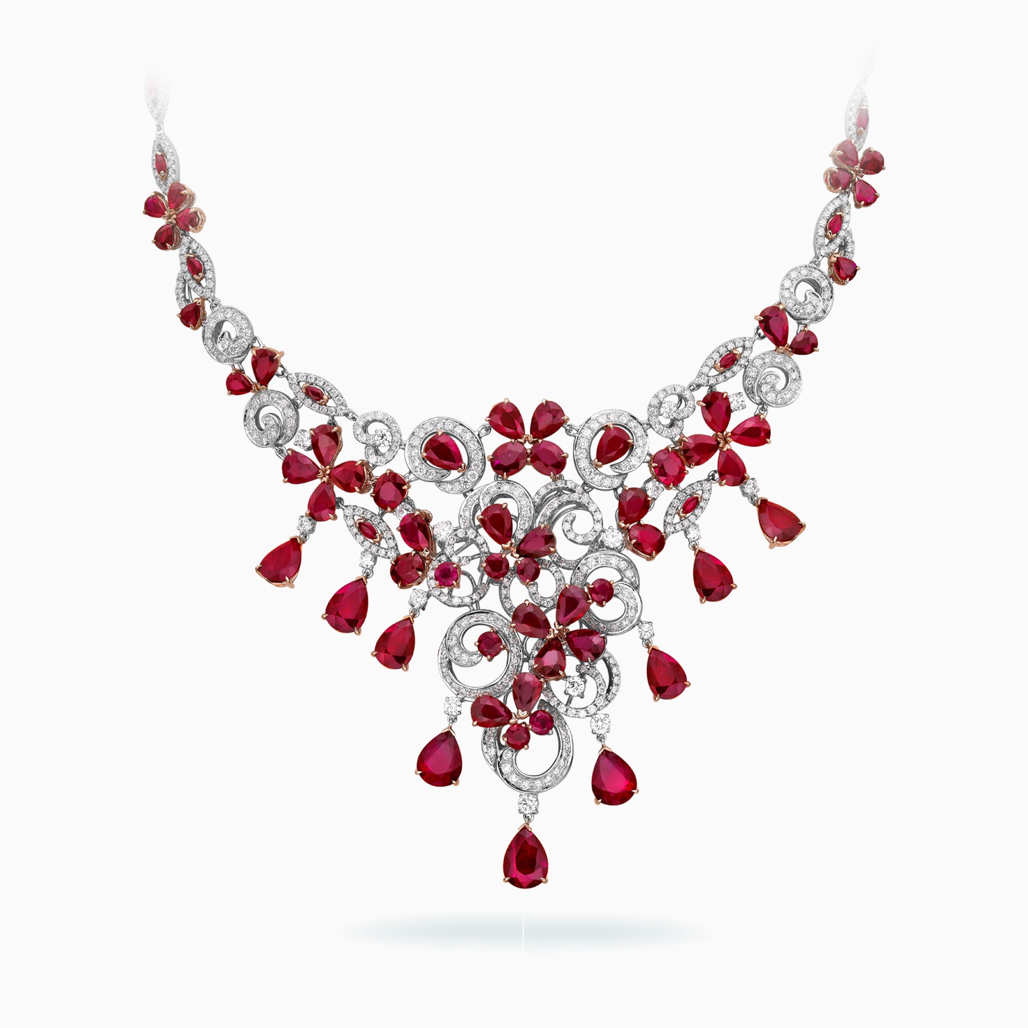 E-028 18K White & Rose Gold Ruby & Diamond Necklace