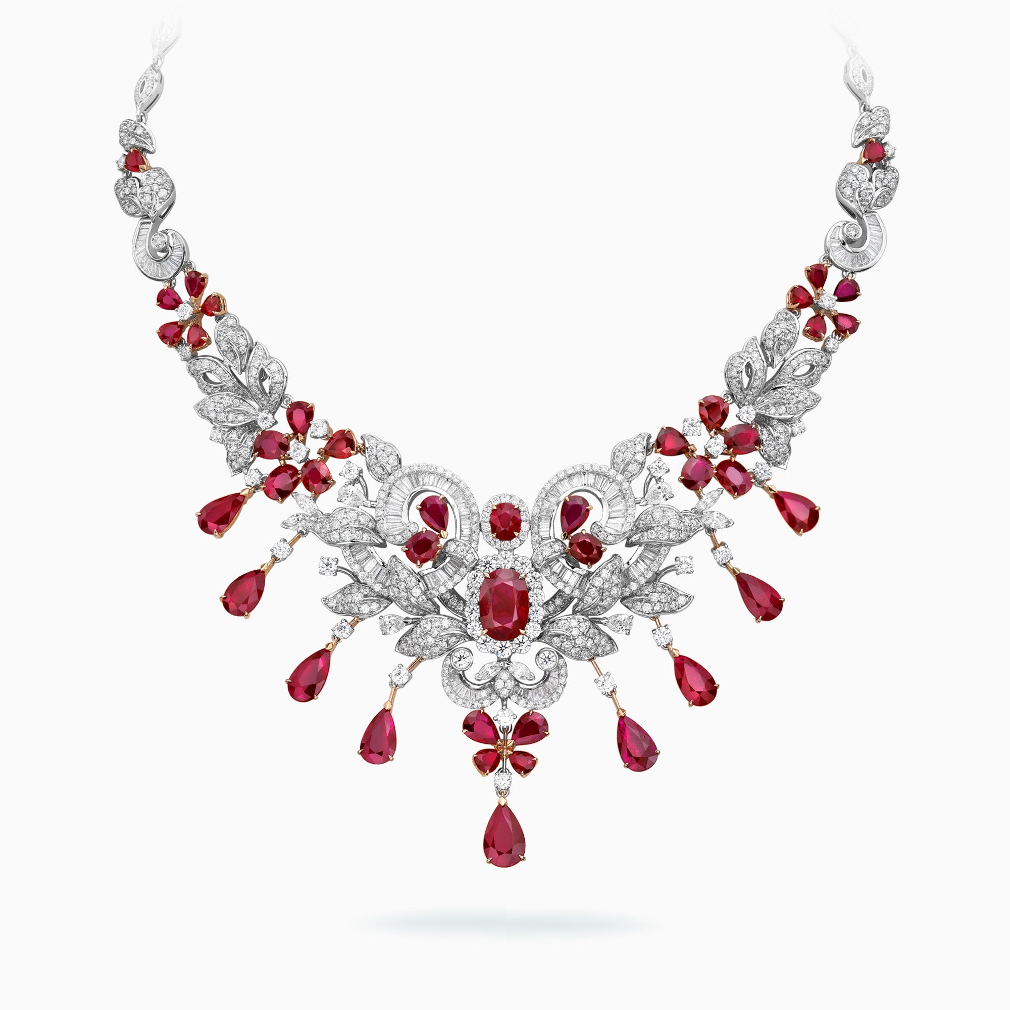 E-029 18K White & Rose Gold Ruby & Diamond Necklace