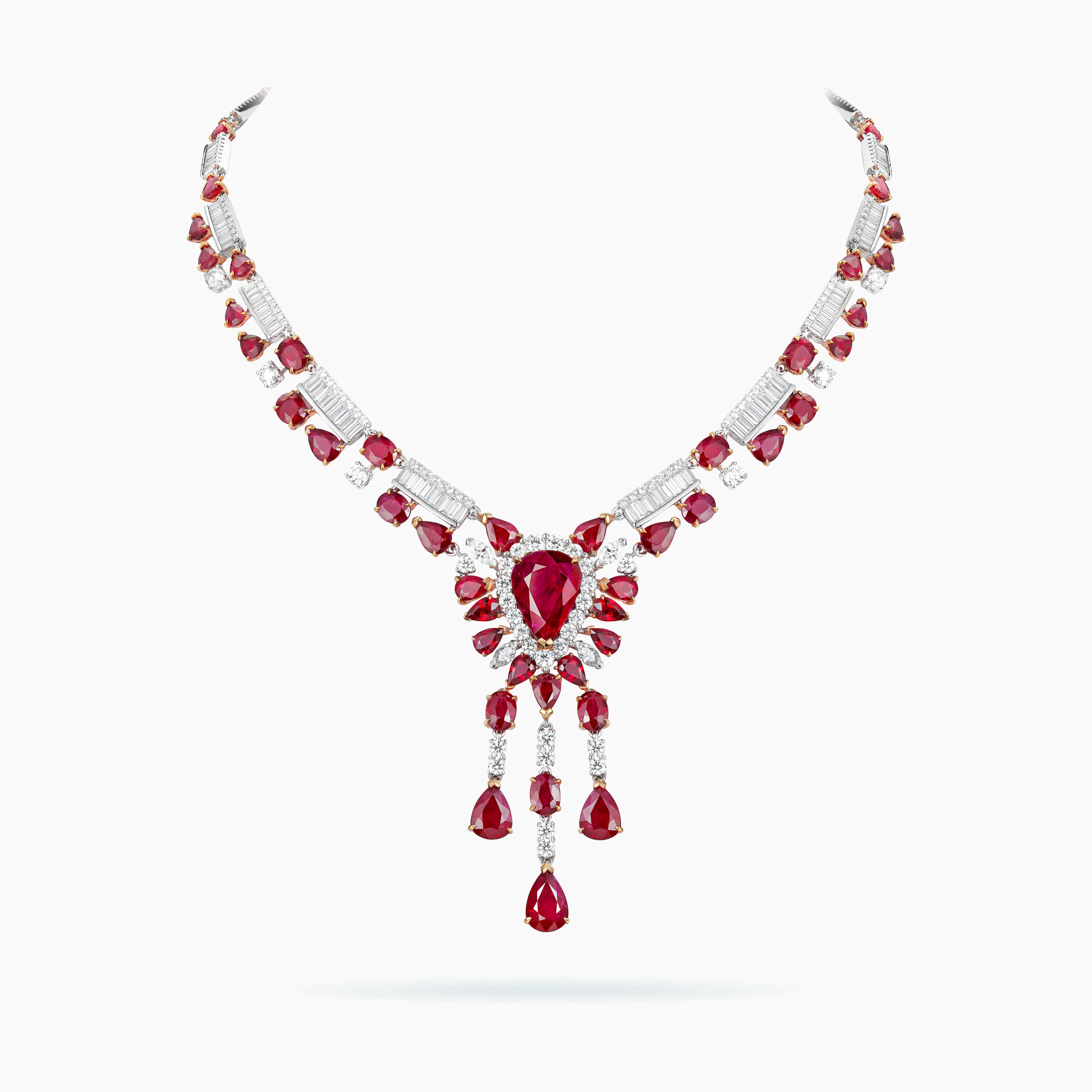 E-030 18K White & Rose Gold Ruby & Diamond Necklace