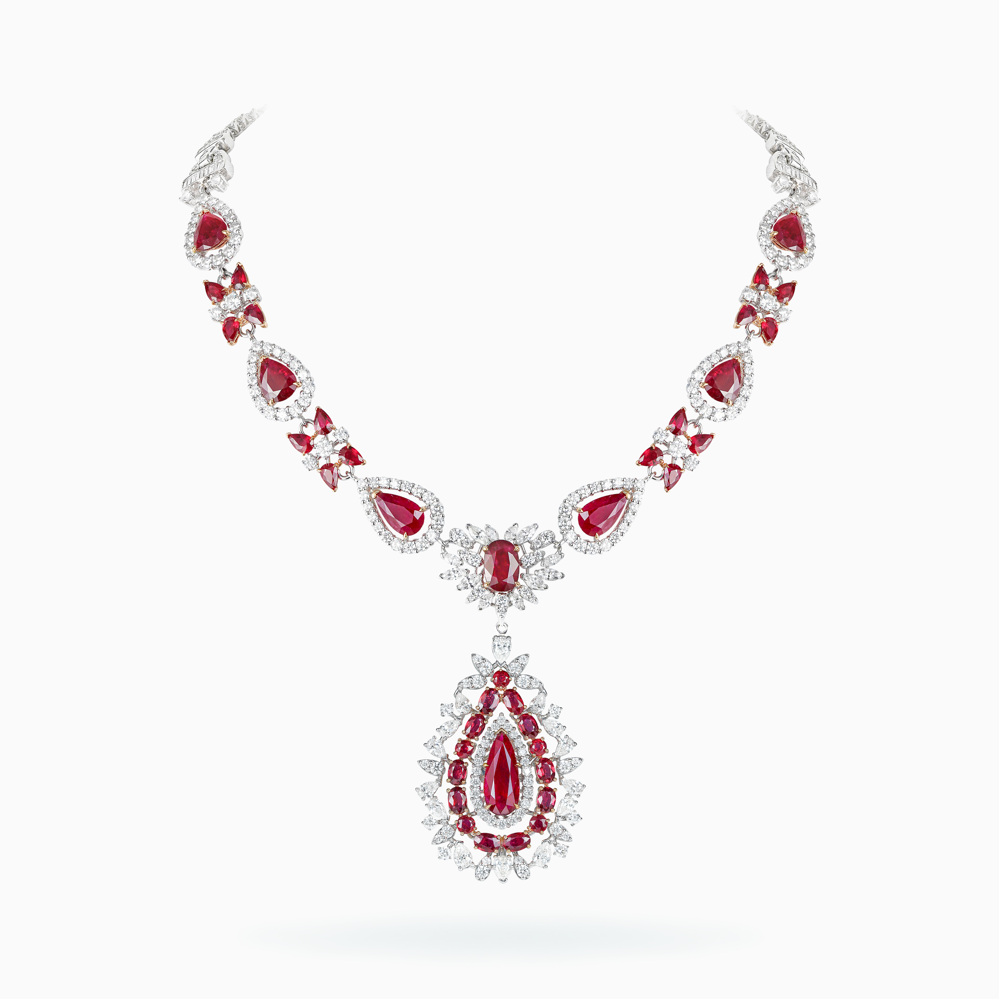E-049 18K White & Rose Gold Ruby & Diamond Necklace