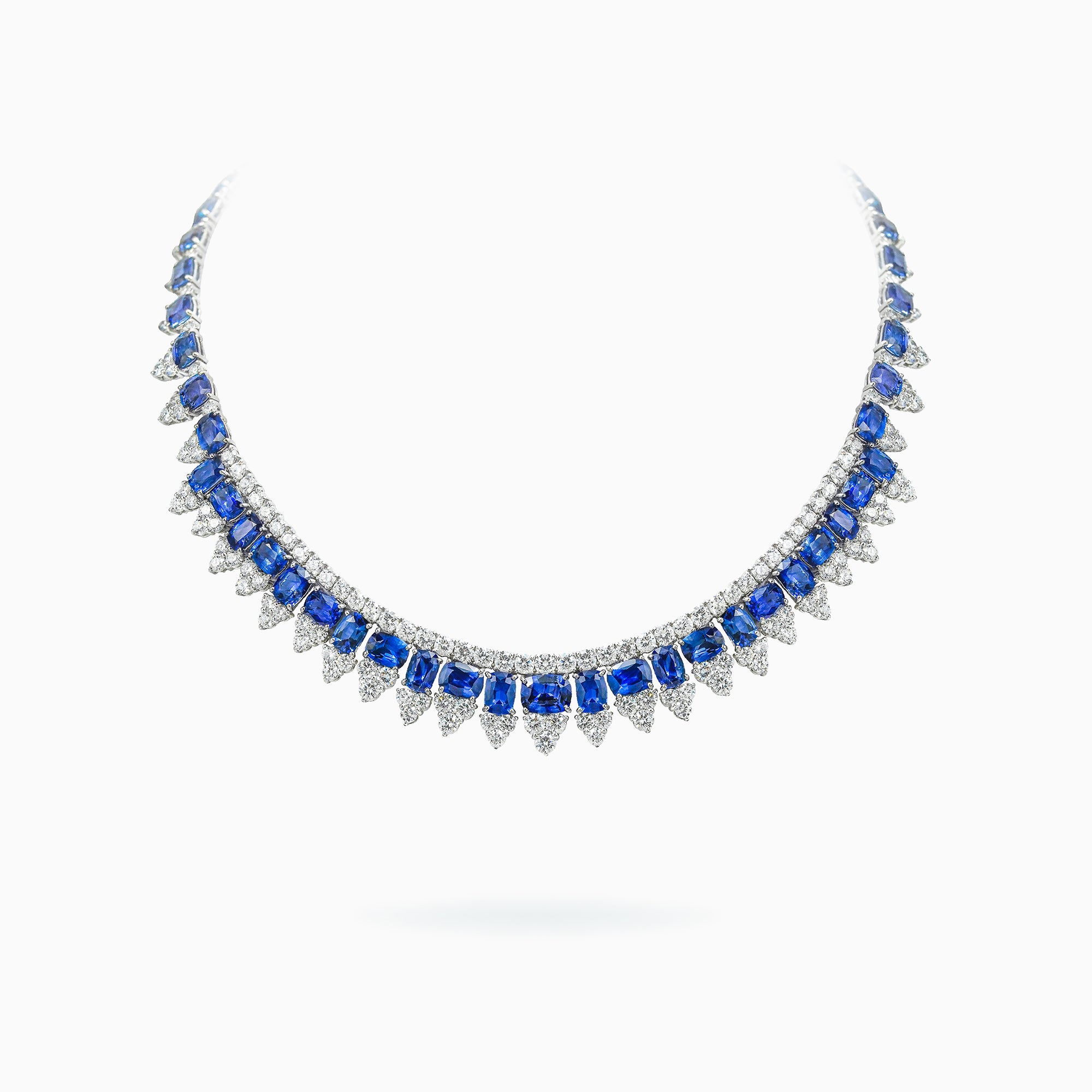 E-036 18K White Gold Sapphire Diamond Necklace