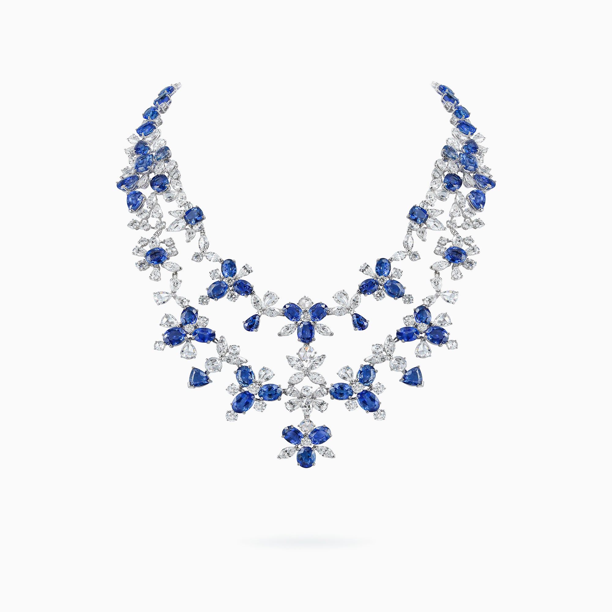 E-035 18K White Gold Sapphire, Diamond Necklace