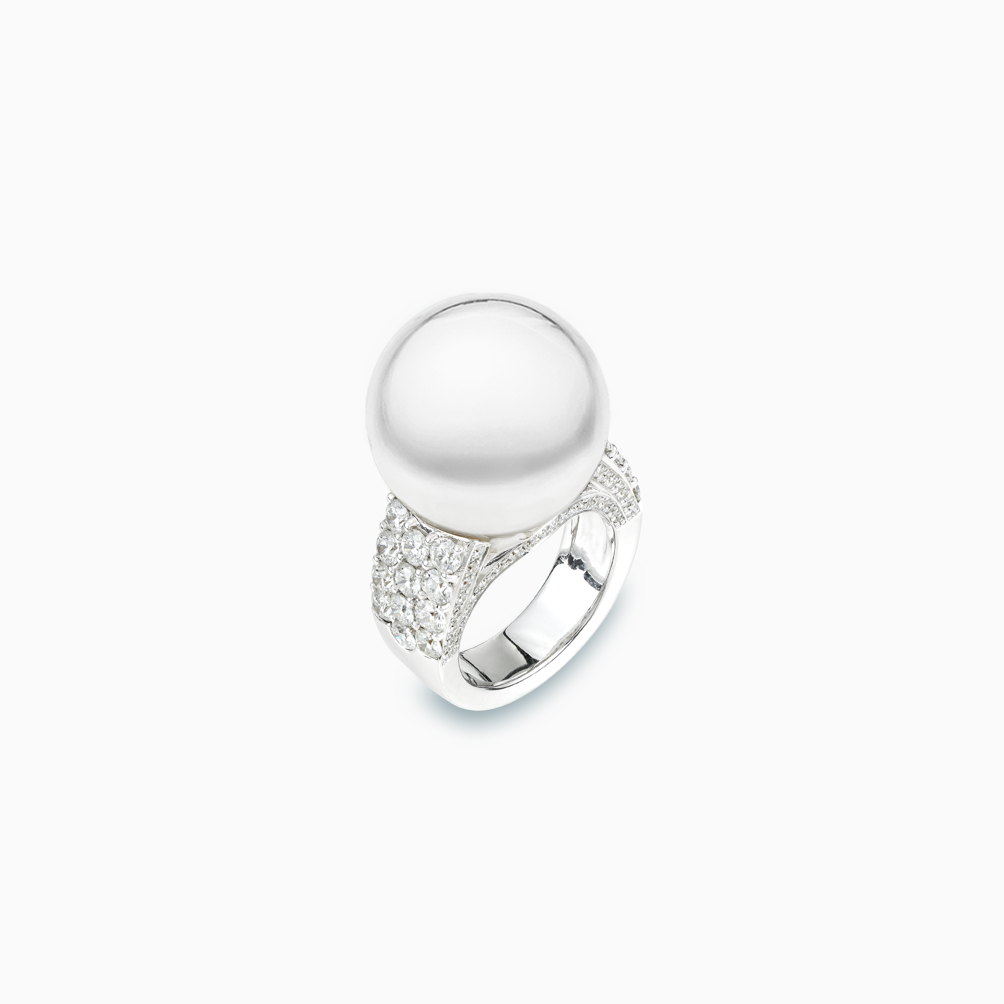 A-161   18K White Gold White South Sea Pearl Diamond Ring