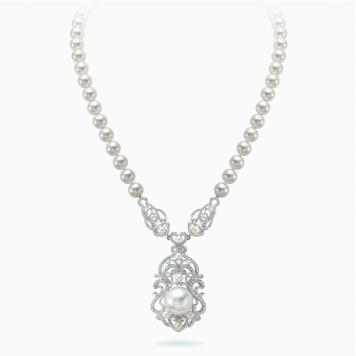 E-041 18K White Gold Akoya Pearl & White South Sea Pearl Necklace