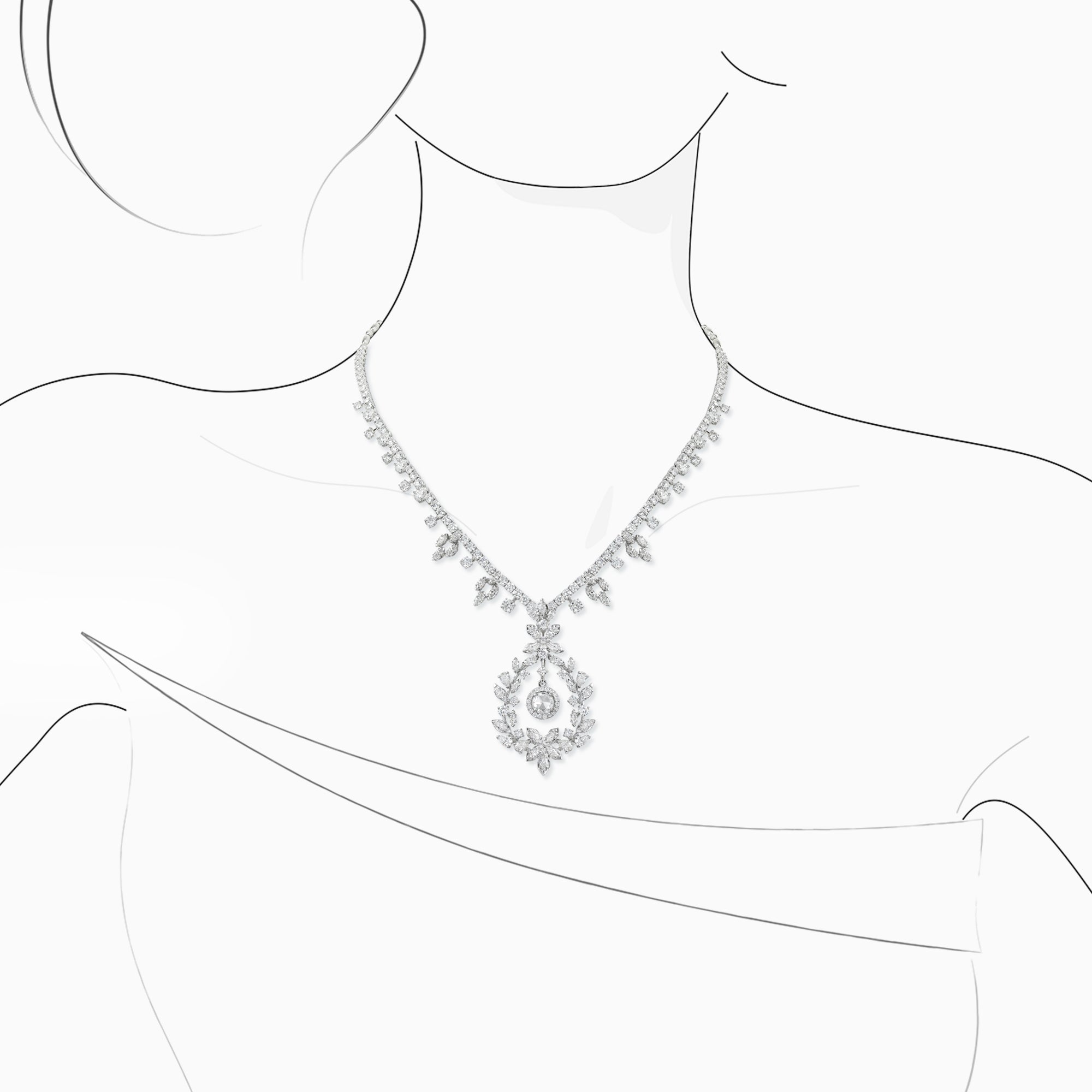 E-21 18K White Gold Diamond Necklace