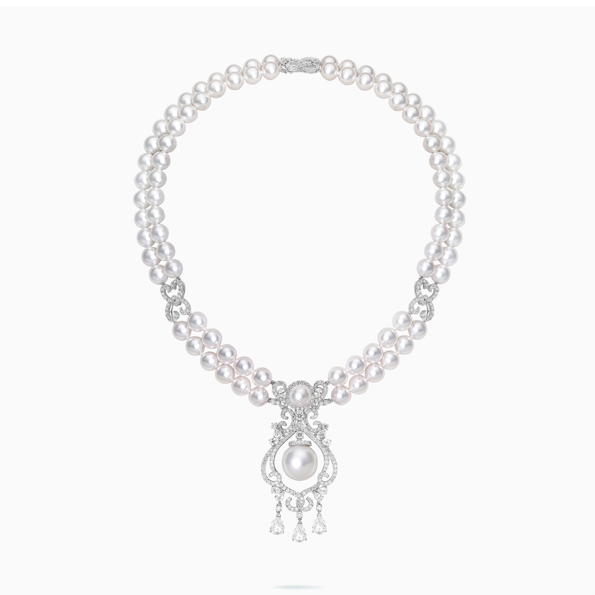 E-042 18K White Gold Akoya Pearl & White South Sea Pearl Necklace