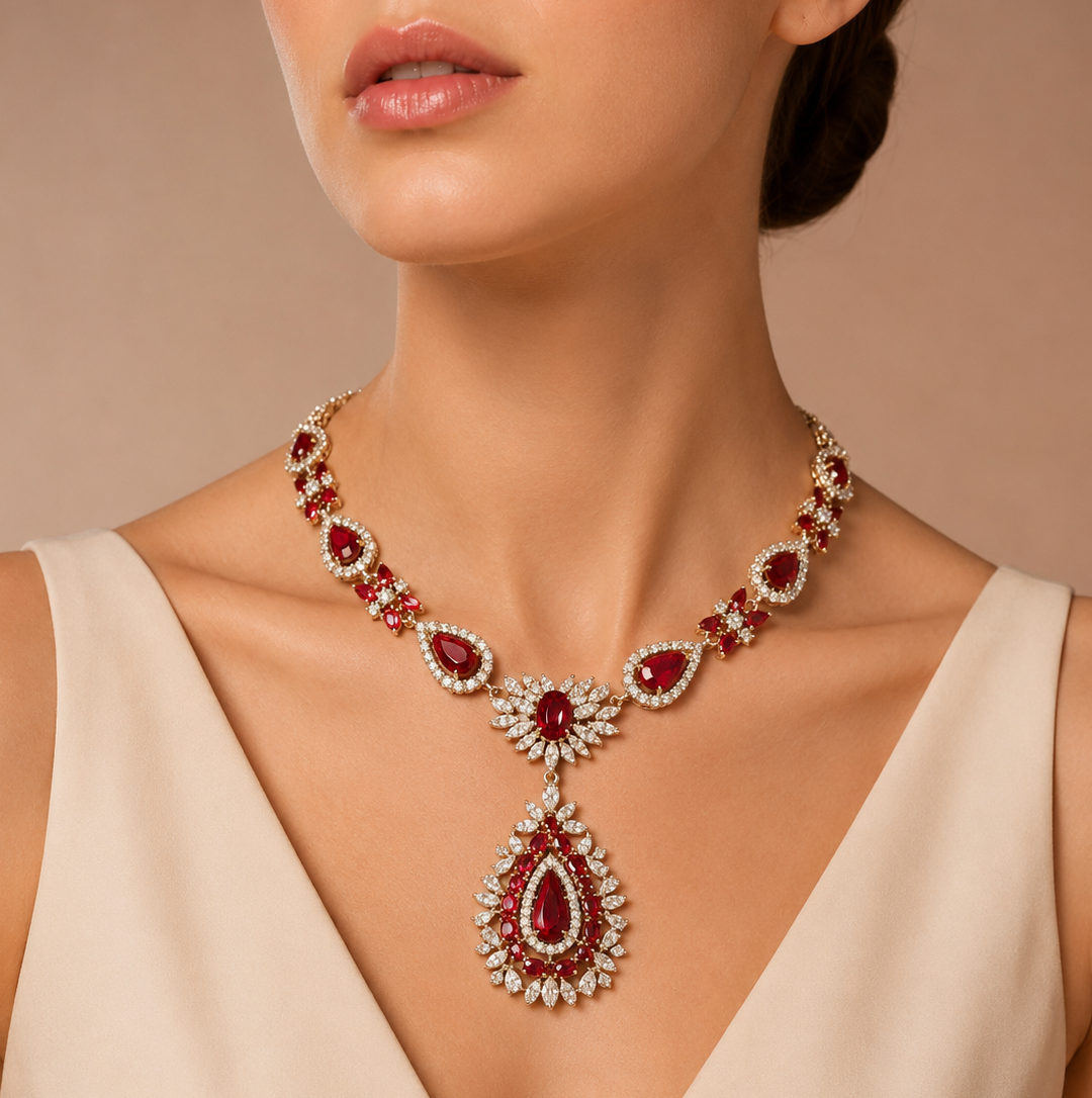 E-049 18K White & Rose Gold Ruby & Diamond Necklace