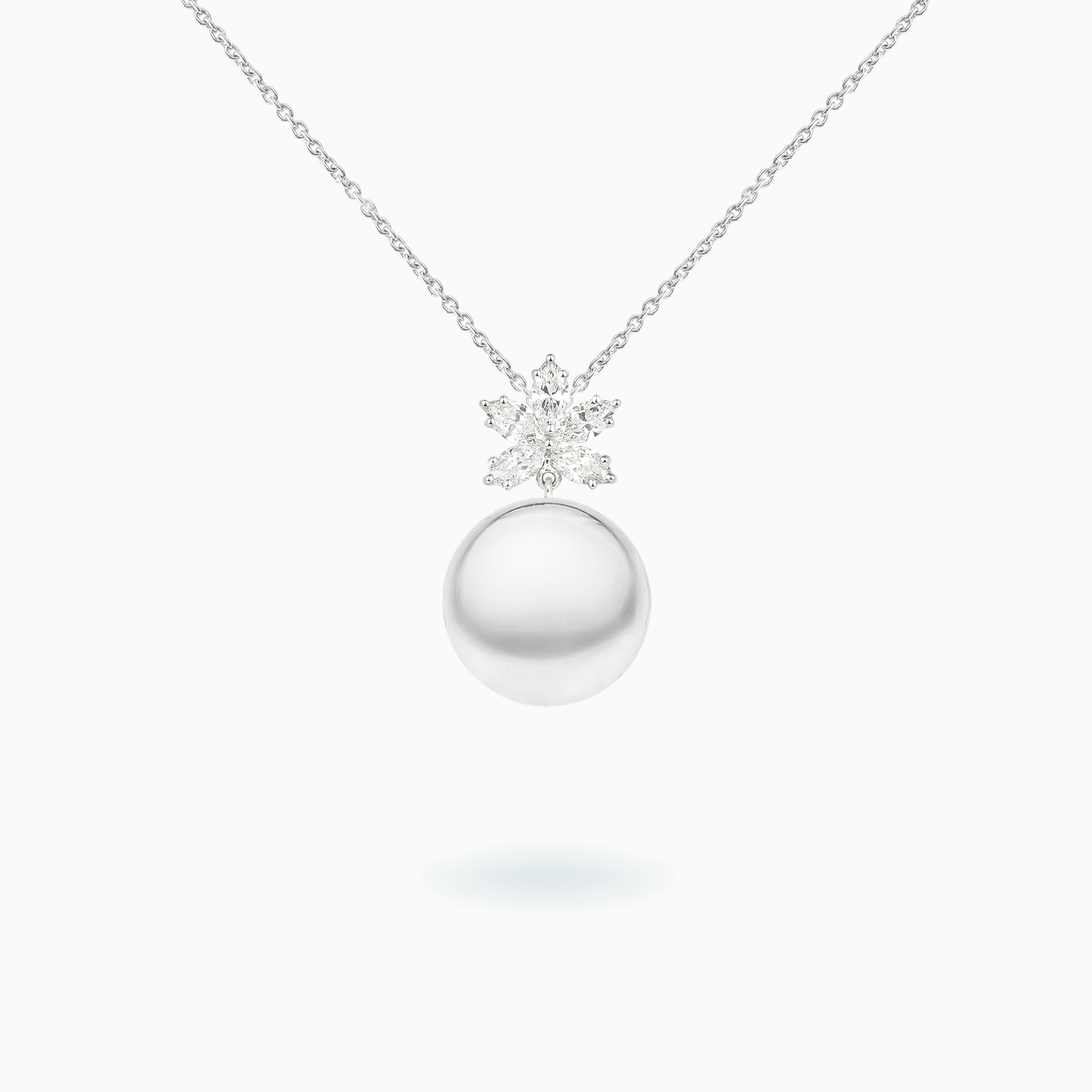 E-047 18K White Gold South Sea Pearl & Diamond Pendant
