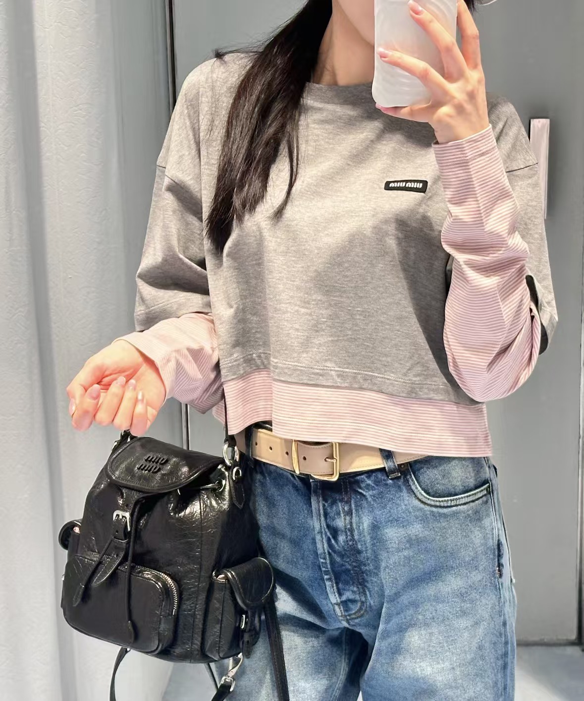  Mi** Fake Two-p190Piece Long Sleeve